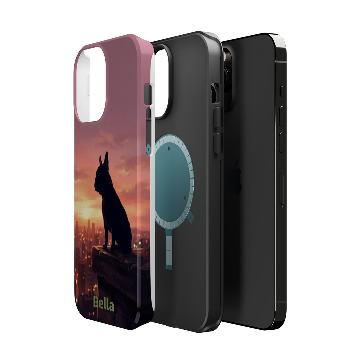 Personalized French Bulldog City Skyline Sunset Phone Case — Wireless Charging Cover