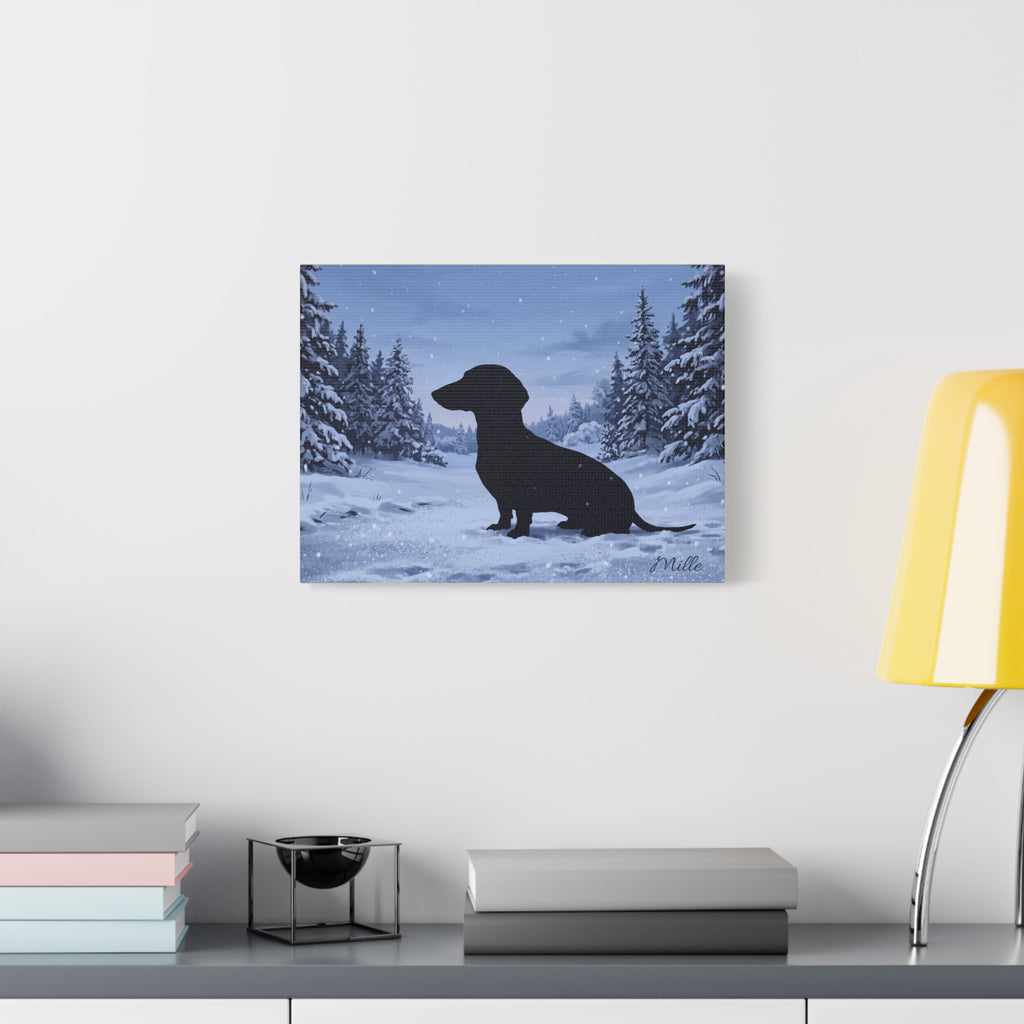Personalized Dachshund Snow Scene Canvas — Stretched Matte Wall Art
