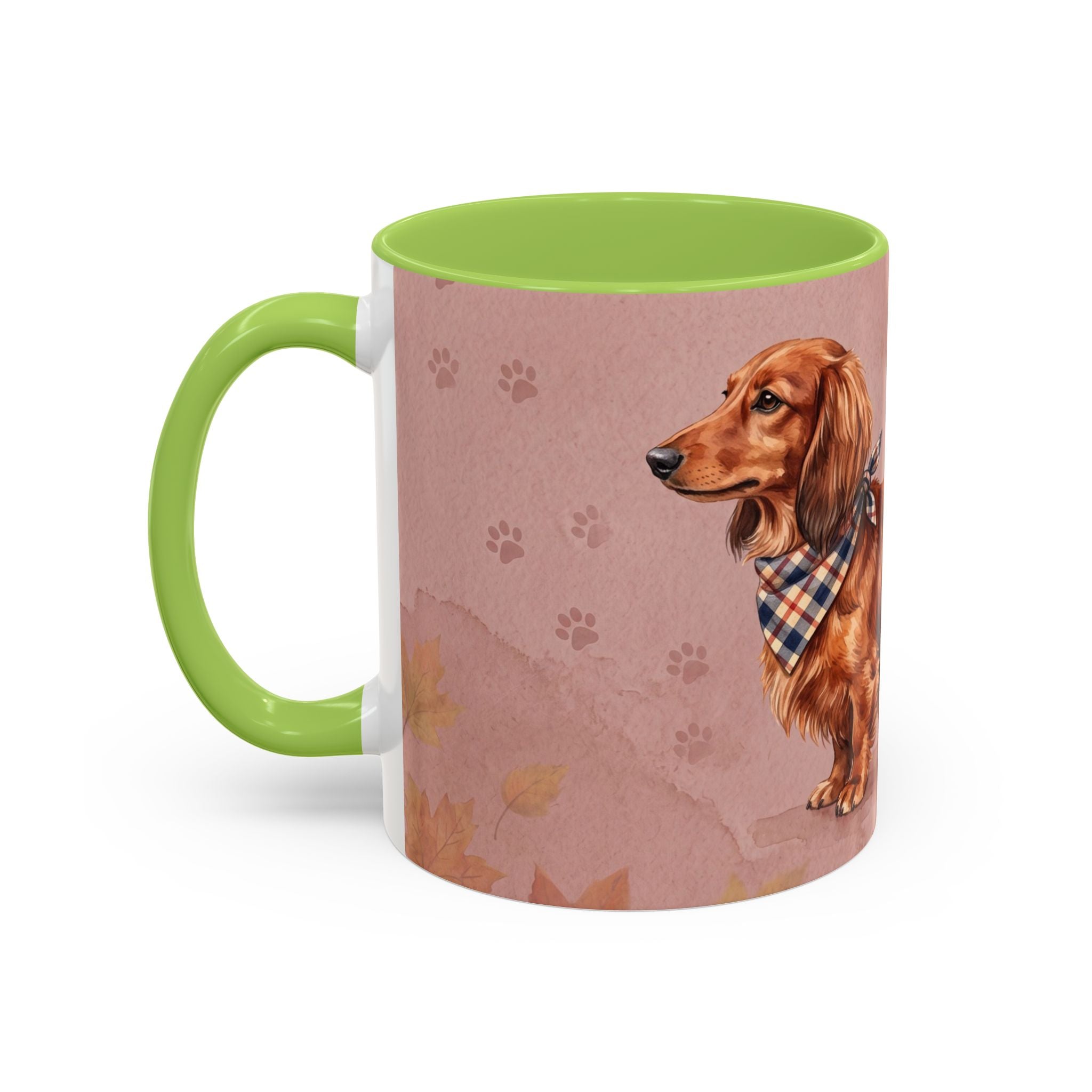 Dachshund Lover Mug | Long-Haired Wiener Dog with Plaid Bandana, Dusty Rose Watercolor Dog Gift