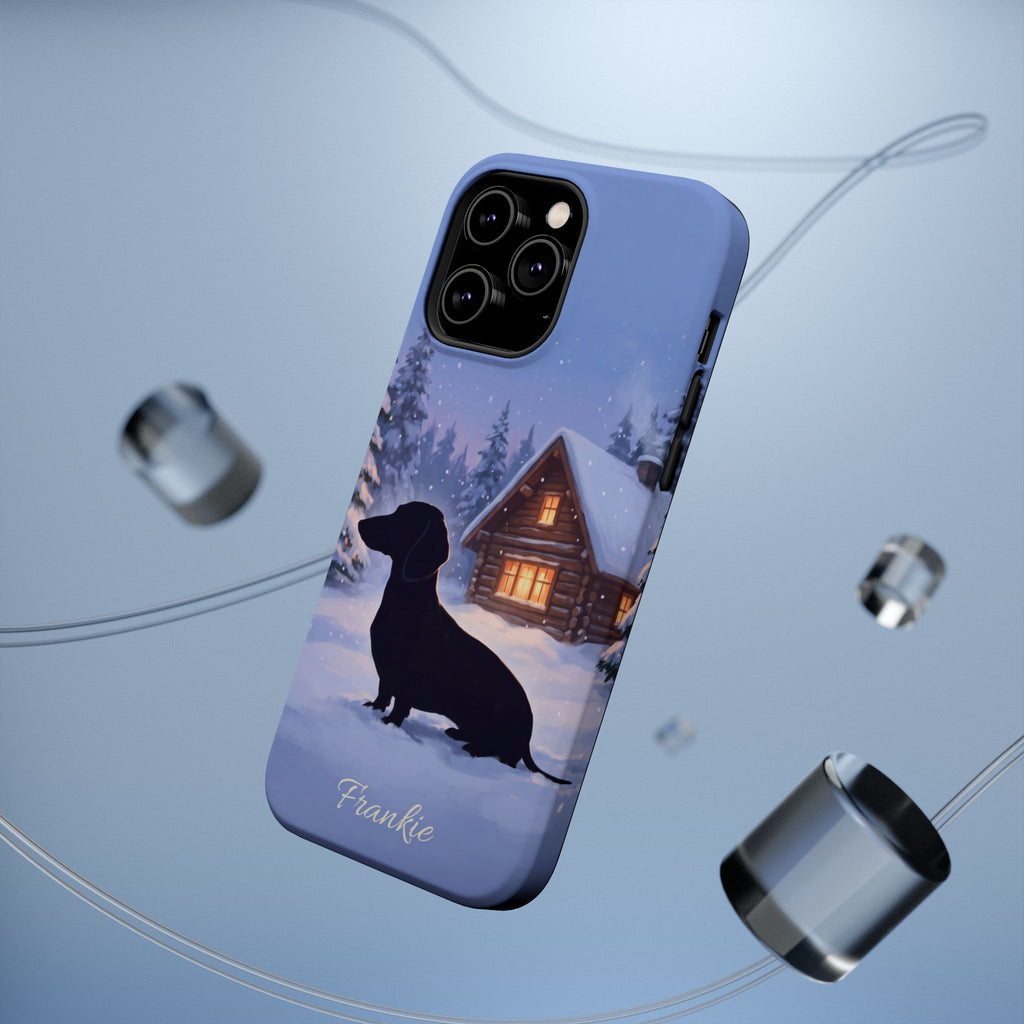 Personalized Dachshund Winter Cabin Phone Case — Wireless Charging Cover