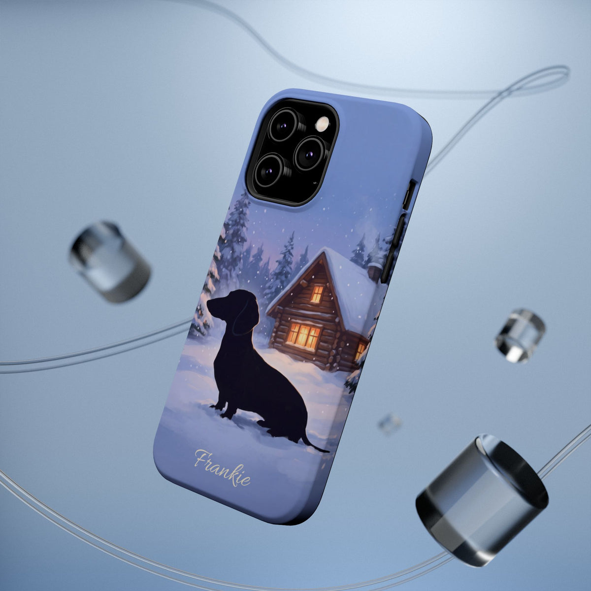 Personalized Dachshund Winter Cabin Phone Case — Wireless Charging Cover