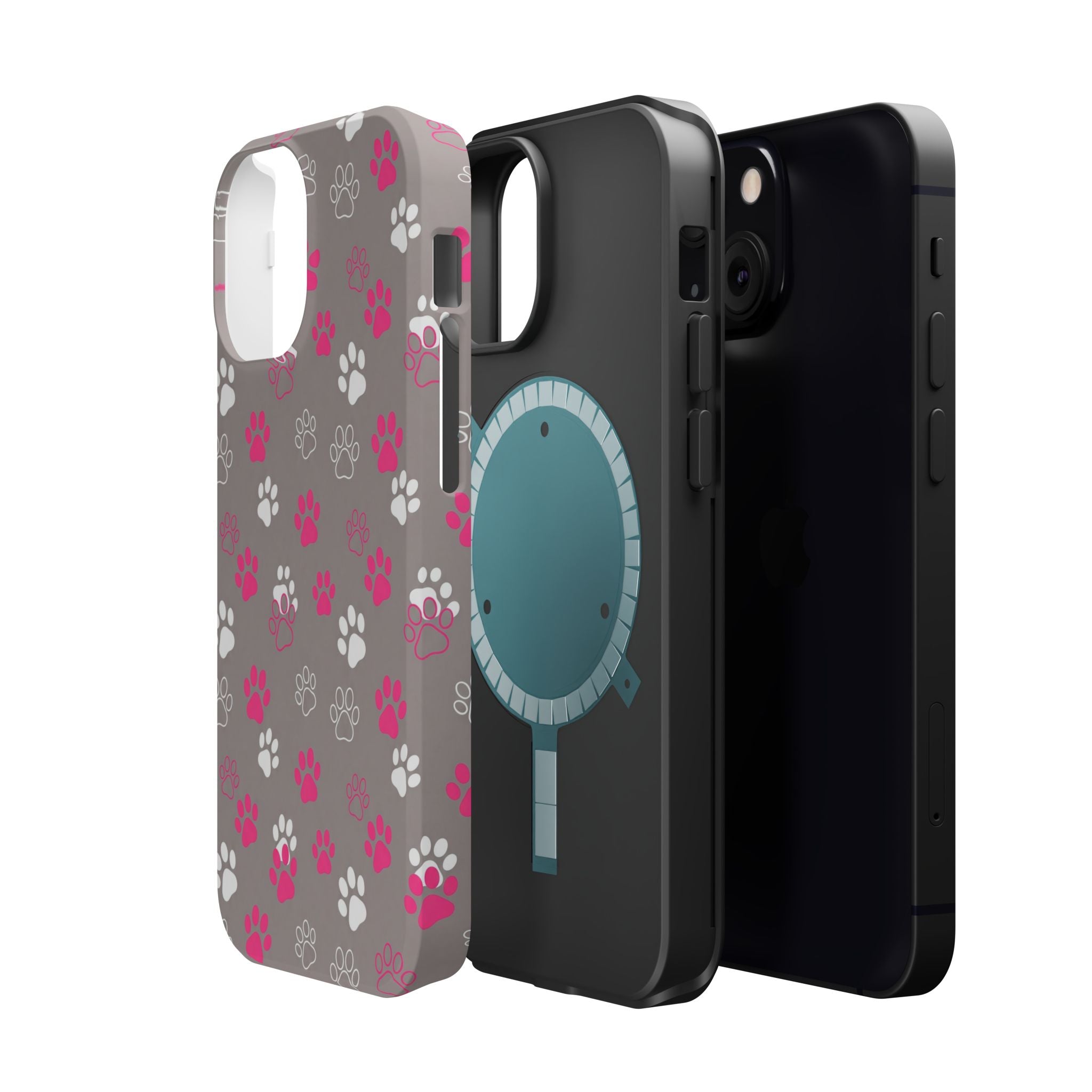 Pink & White Paw Print Phone Case — Impact-Resistant Wireless Charging Cover