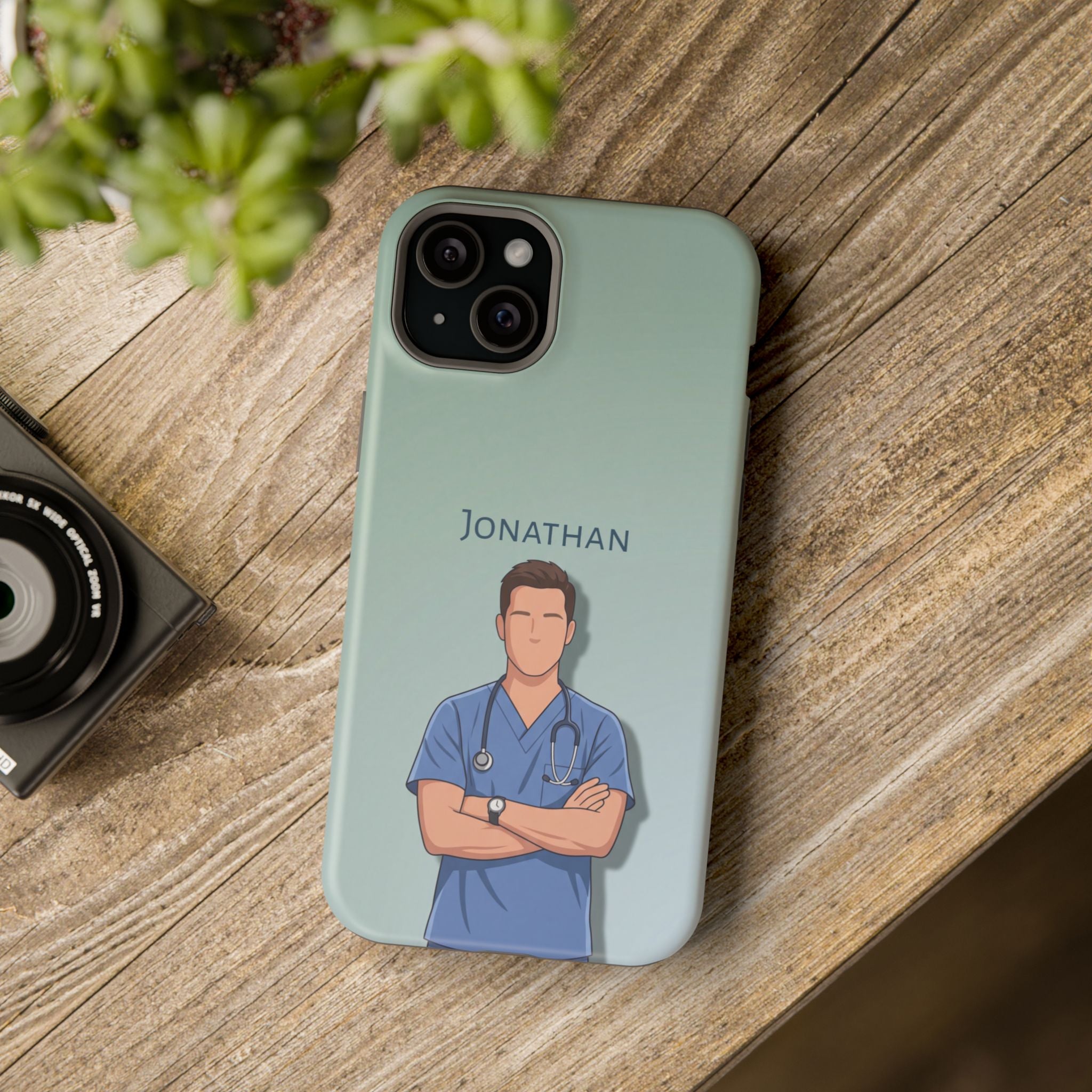 Personalized Nurse Portrait Phone Case — Impact-Resistant Wireless Charging Cover