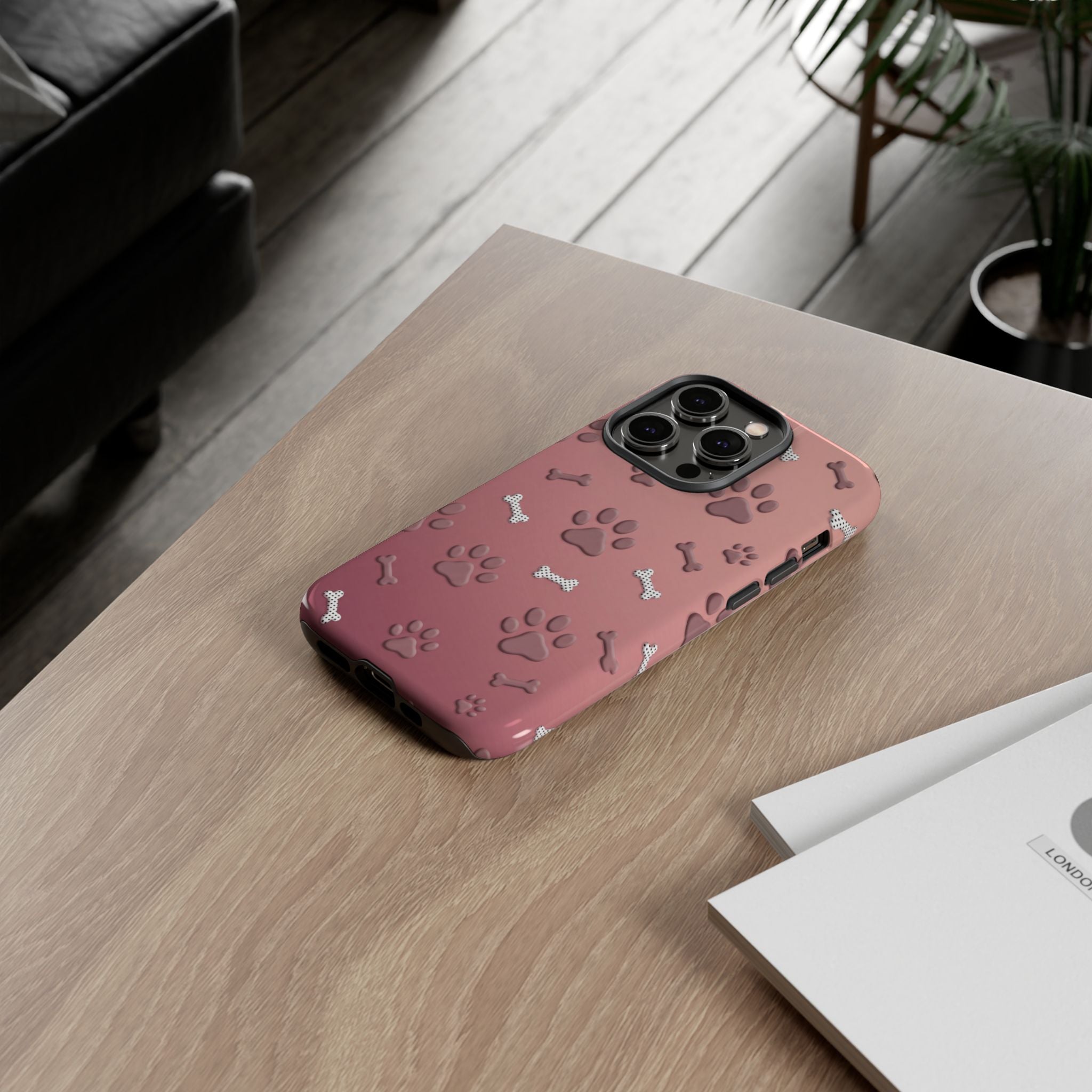 iPhone & Samsung Phone Case | Paw Print & Bone  | Dusty Rose Pattern Case for Frenchie Lovers