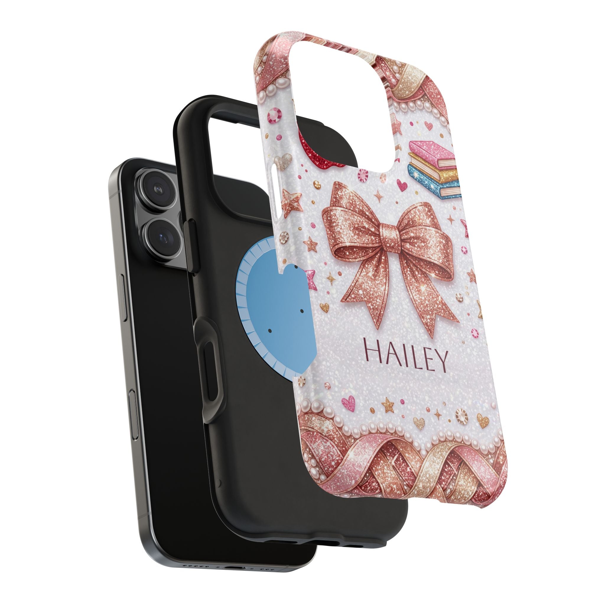 Rose Gold Glitter Bow Personalized Teacher Phone Case — Wireless Charging Cover