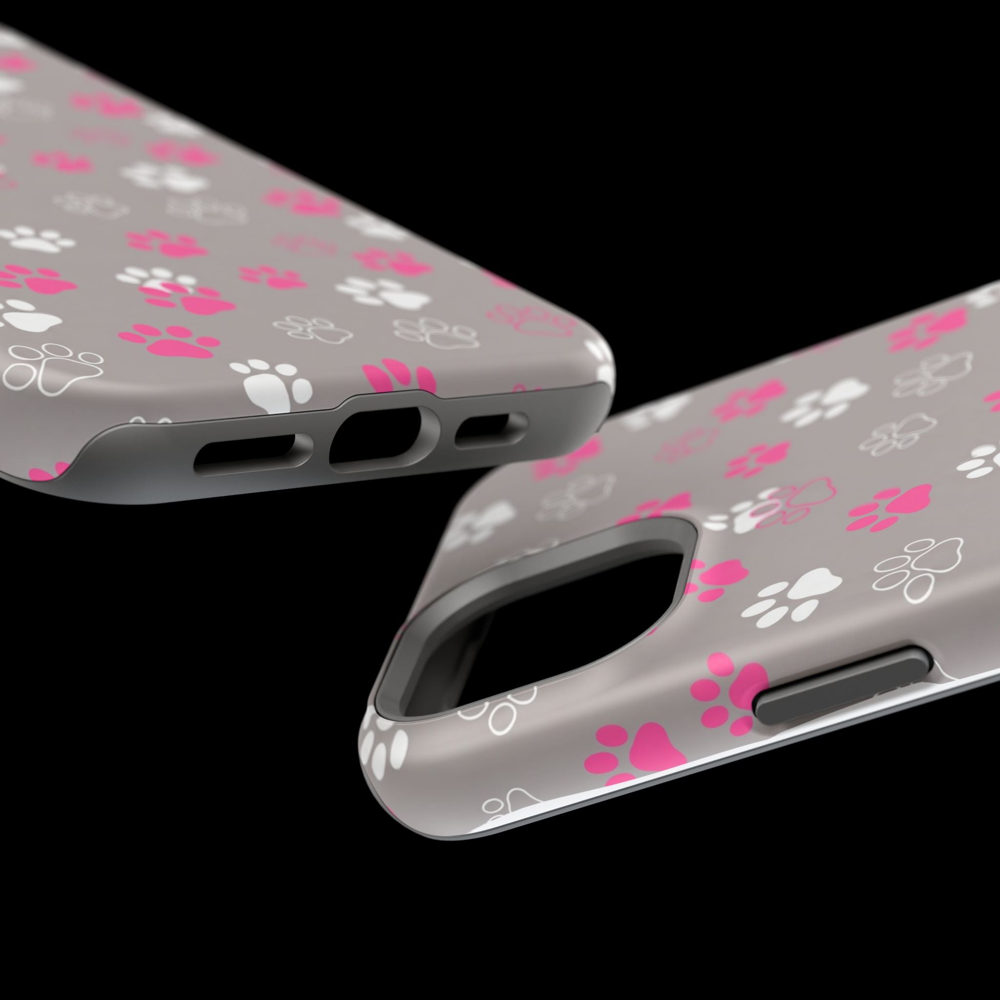 Pink & White Paw Print Phone Case — Impact-Resistant Wireless Charging Cover