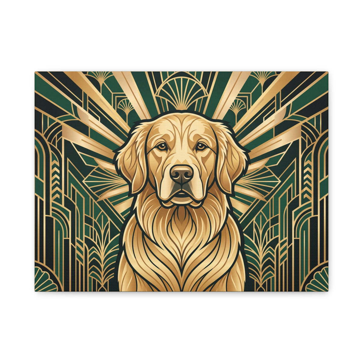 Golden Retriever Canvas | Art Deco Emerald & Gold Wall Art