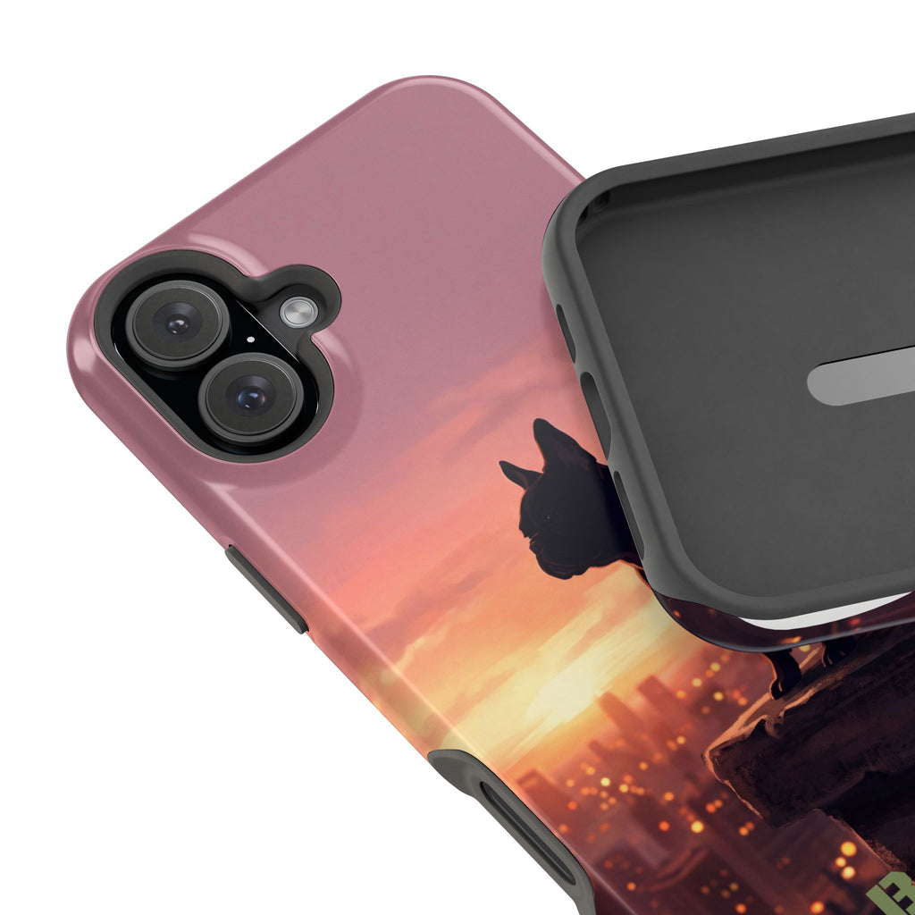 Personalized French Bulldog City Skyline Sunset Phone Case — Wireless Charging Cover