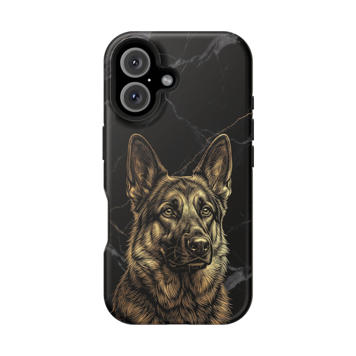 German Shepherd Phone Case | Black Marble Gold Sketch Art — Tough Magnetic Case with Wireless Charging