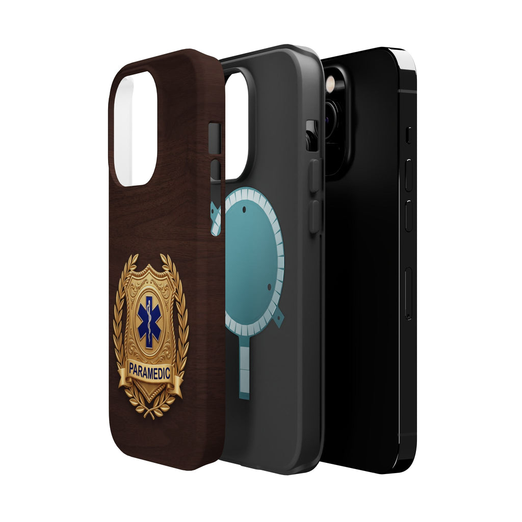 Gold Paramedic Laurel Badge Wood Phone Case — Magnetic Wireless Charging Cover