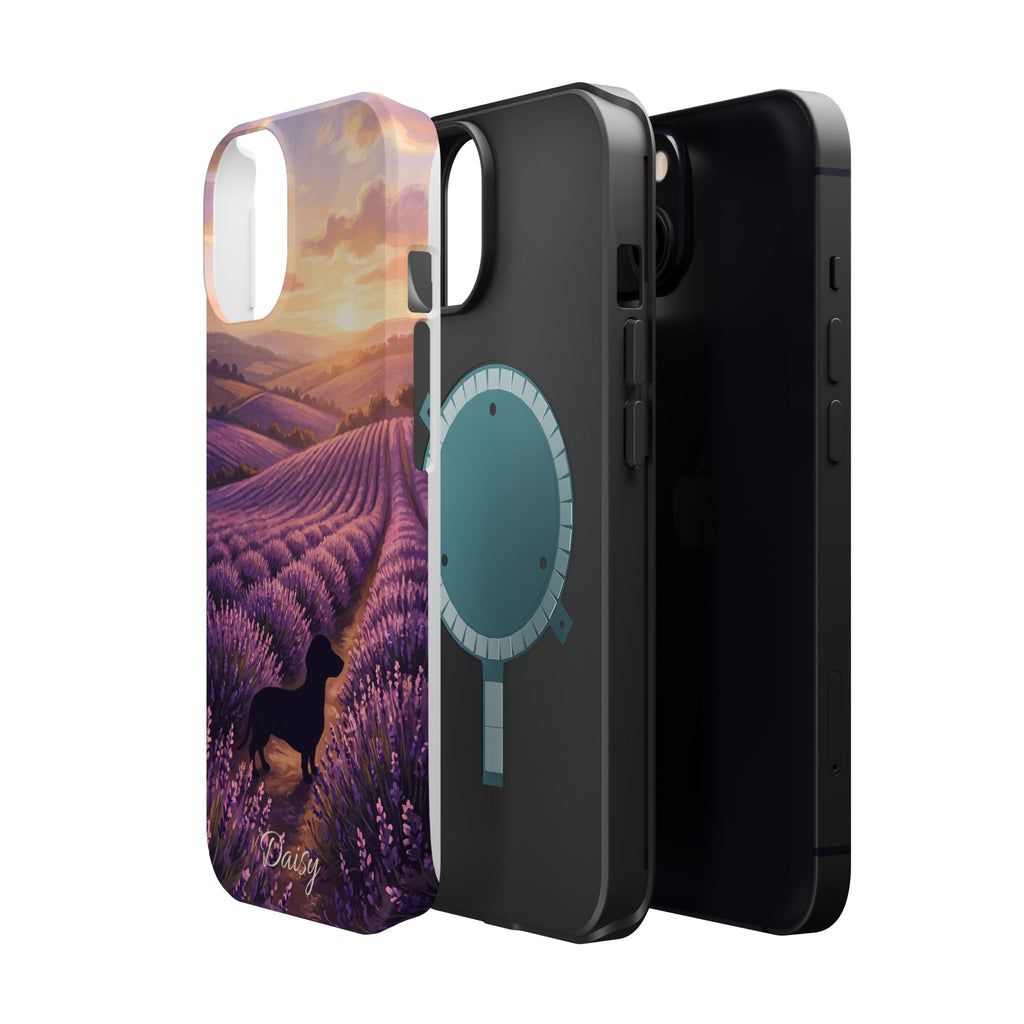 Personalized Dachshund Lavender Field Phone Case — Wireless Charging Cover
