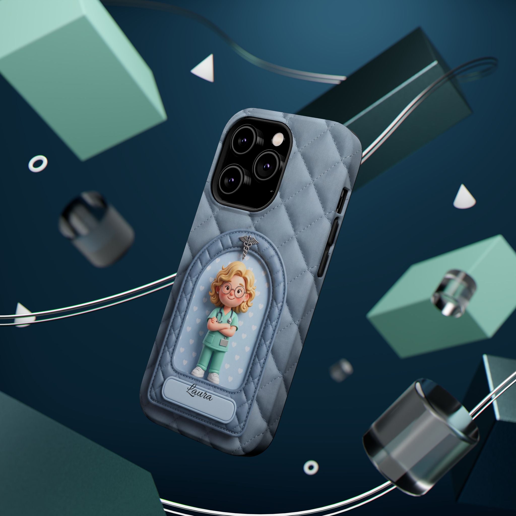 Personalized Quilted Nurse Phone Case — Wireless Charging Cover