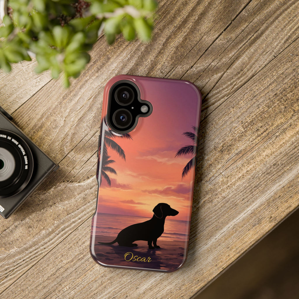 Personalized Dachshund Tropical Beach Sunset Phone Case — Wireless Charging Cover