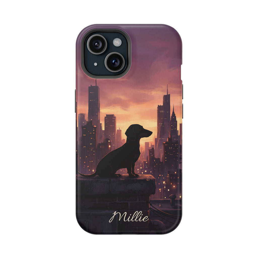 Personalized Dachshund City Skyline Phone Case — Wireless Charging Cover