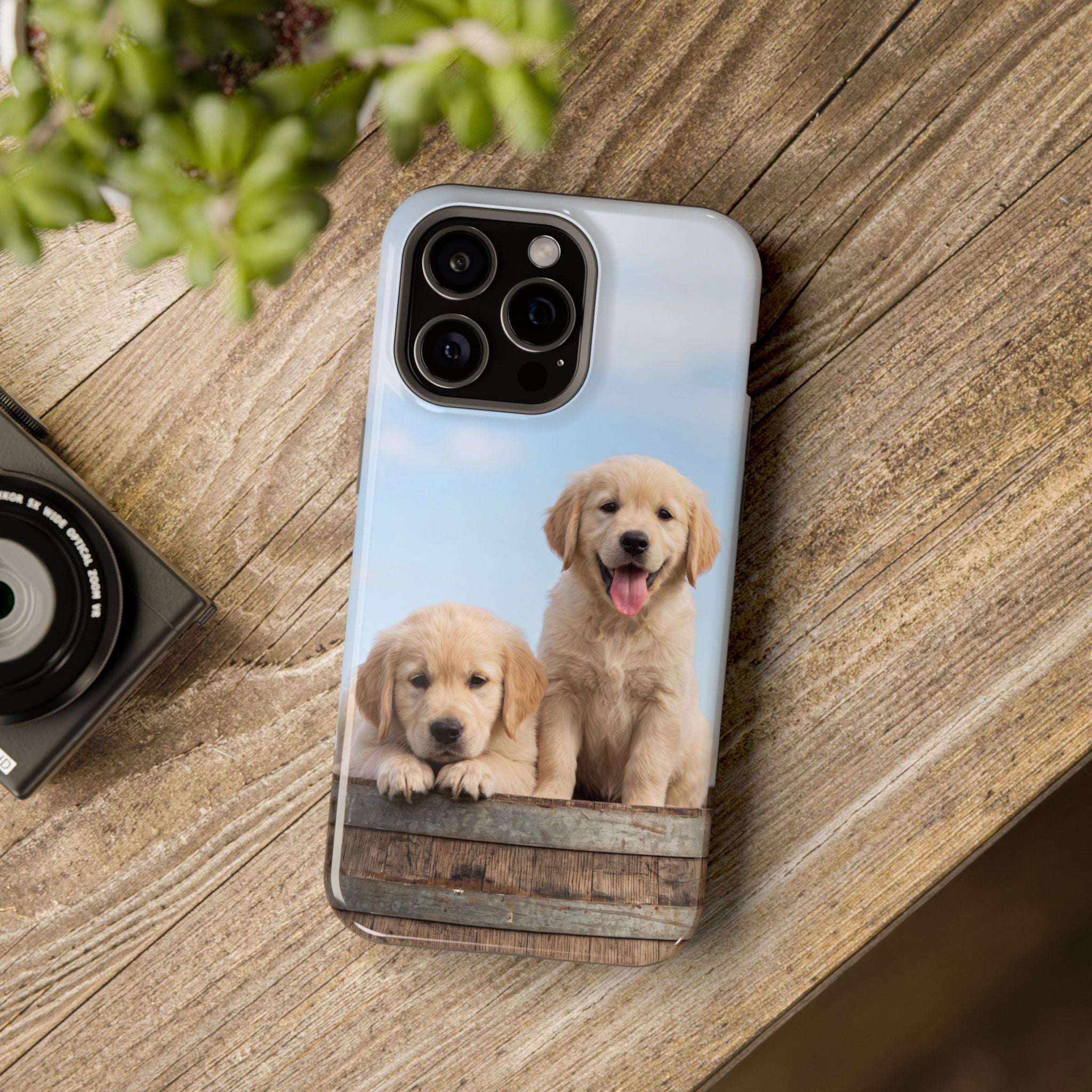 Golden Retriever Puppy Duo Phone Case — Impact-Resistant Wireless Charging Cover