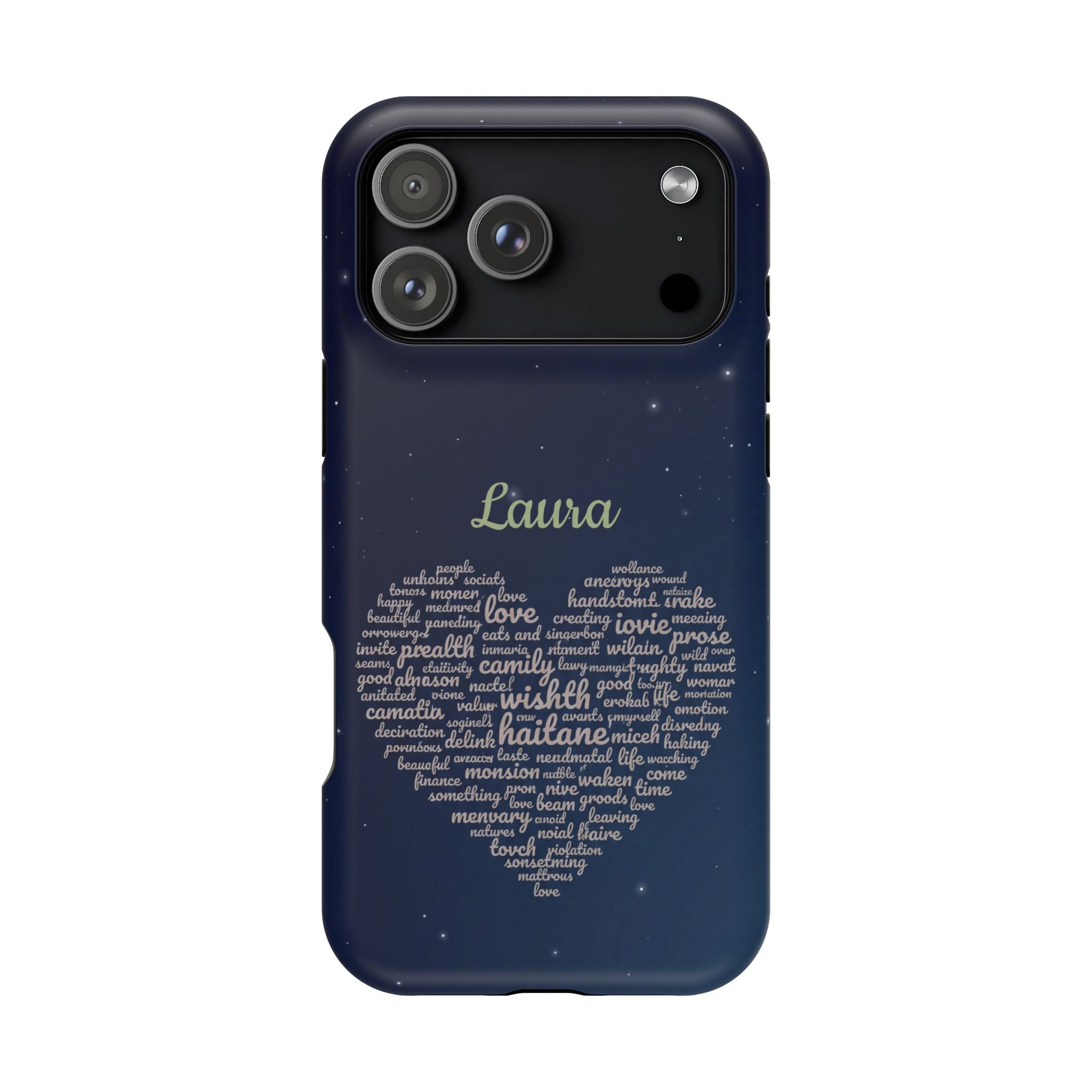 Personalized Teacher Heart Word Art Phone Case — Navy Wireless Charging Cover