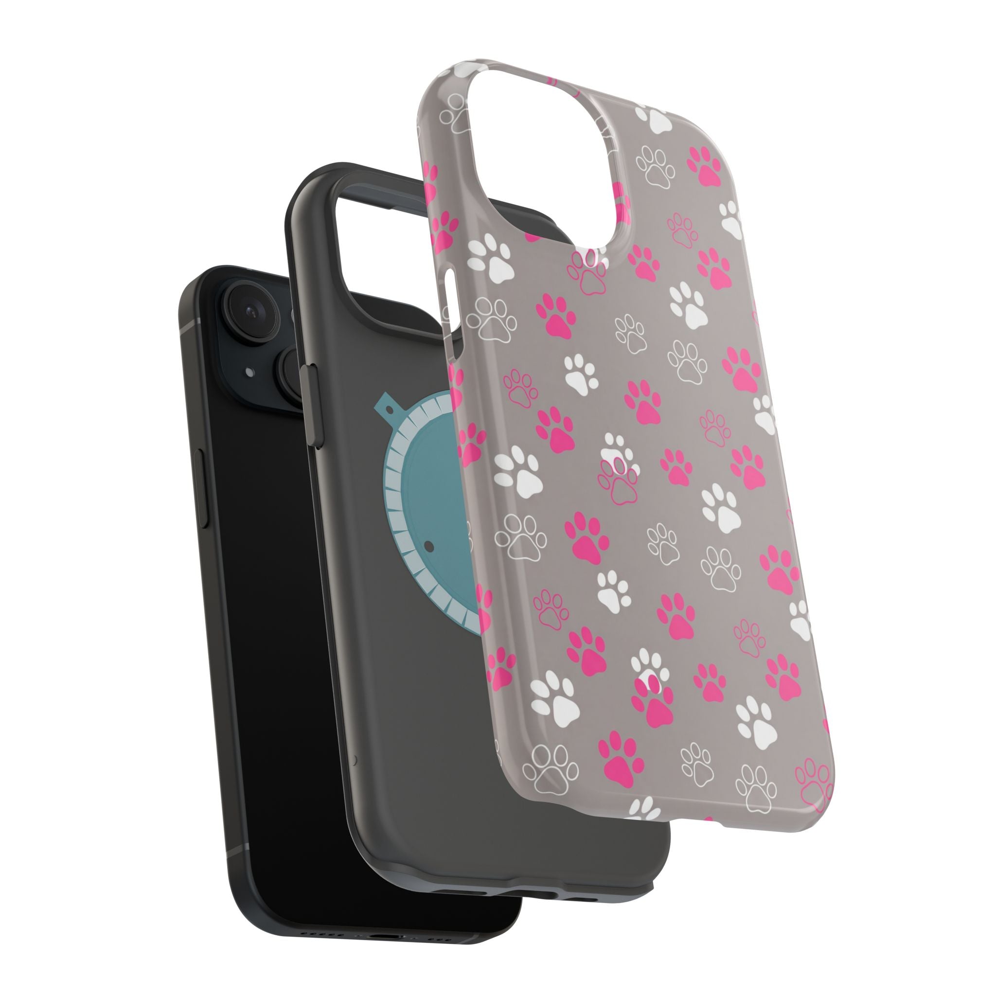 Pink & White Paw Print Phone Case — Impact-Resistant Wireless Charging Cover