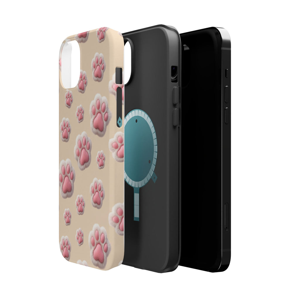 Pink Paw Print Phone Case — Impact-Resistant Wireless Charging Cover