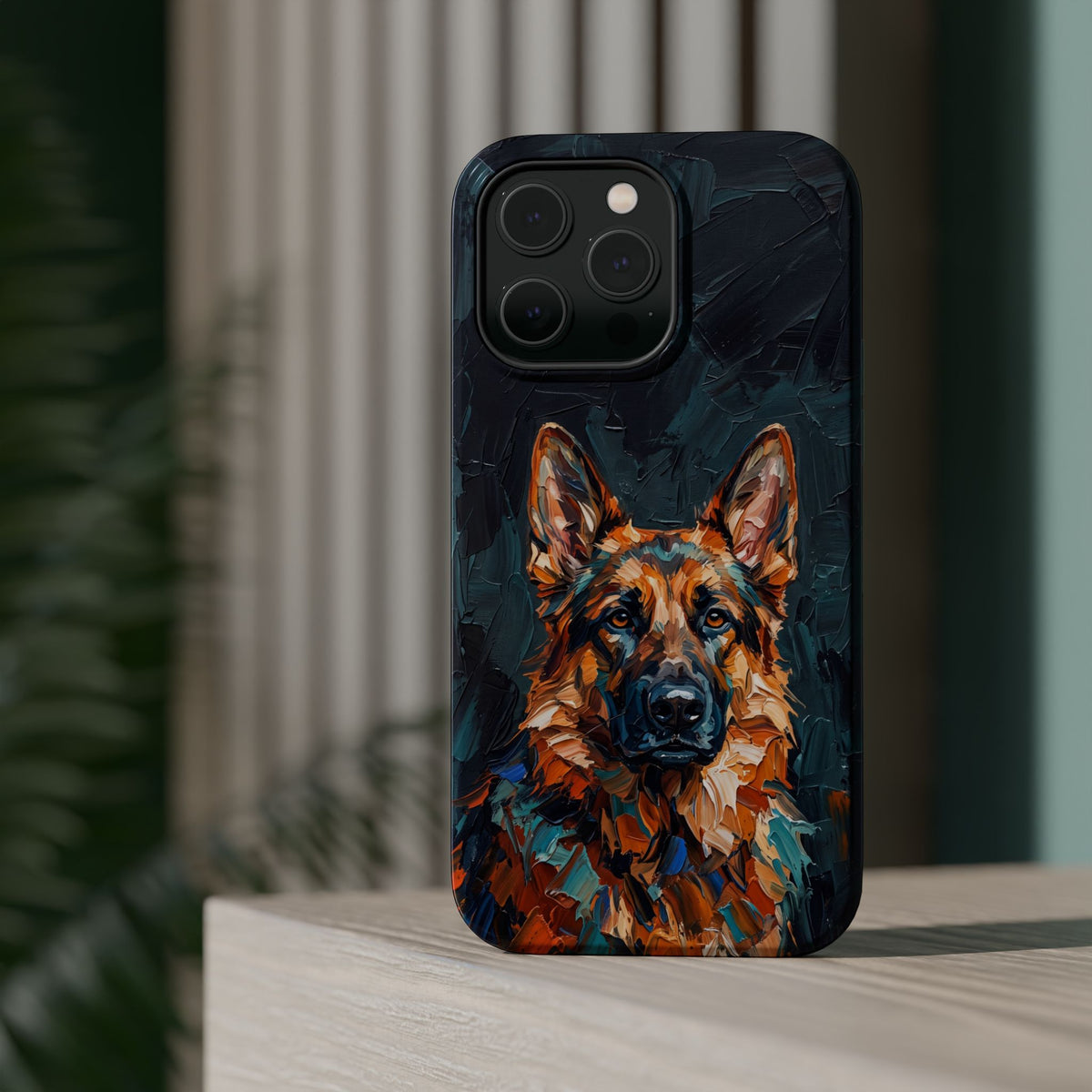 German Shepherd Phone Case | Palette Knife Painting Art — Tough Magnetic Case with Wireless Charging