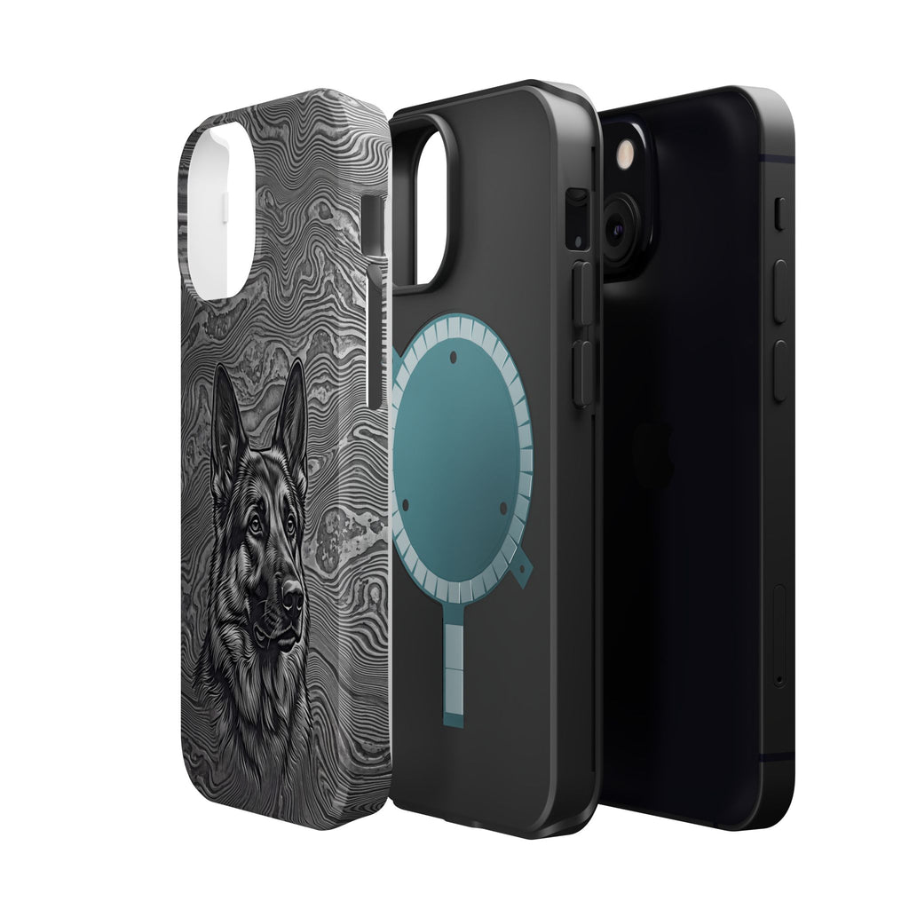 German Shepherd Phone Case | Damascus Art — Tough Magnetic Case with Wireless Charging