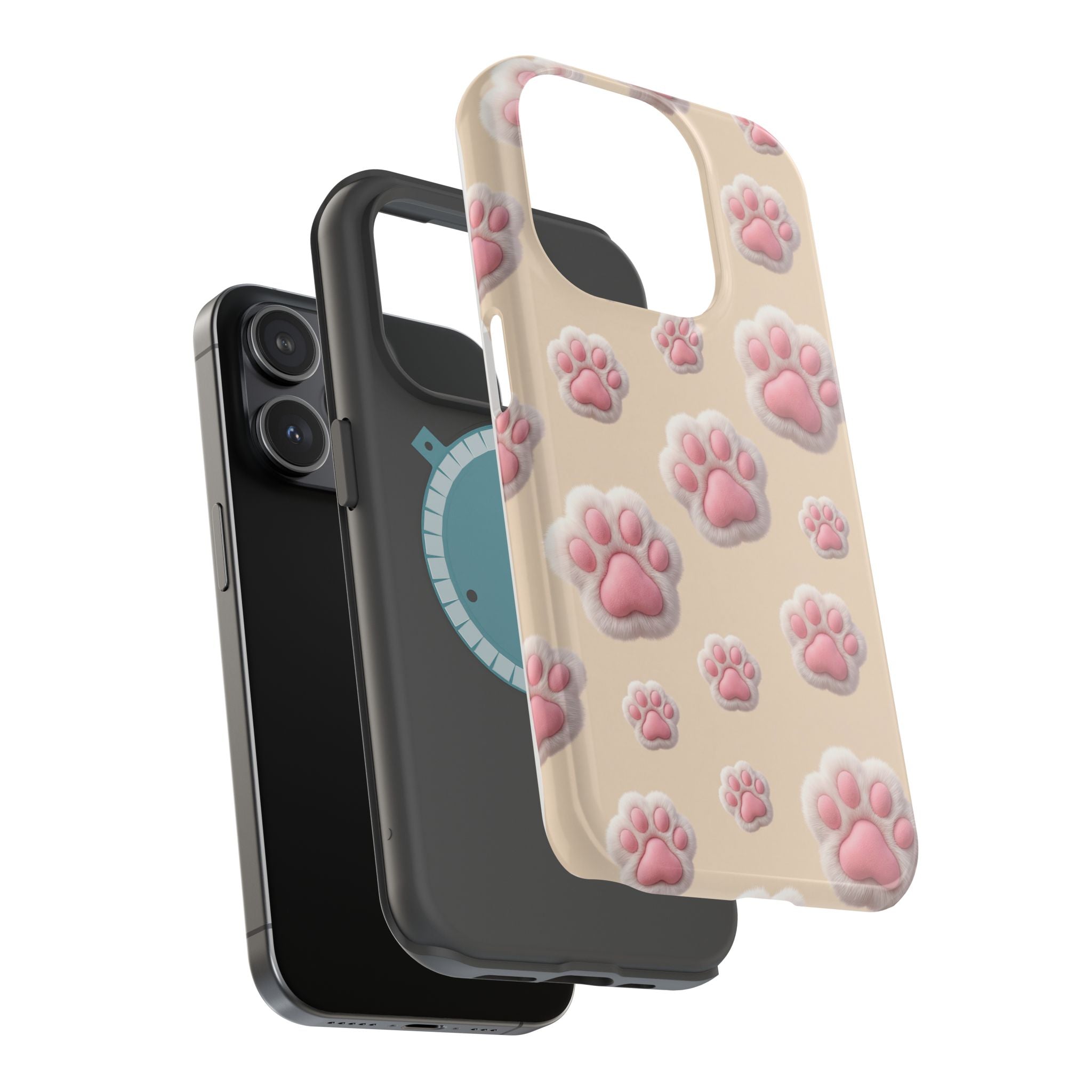 Pink Paw Print Phone Case — Impact-Resistant Wireless Charging Cover