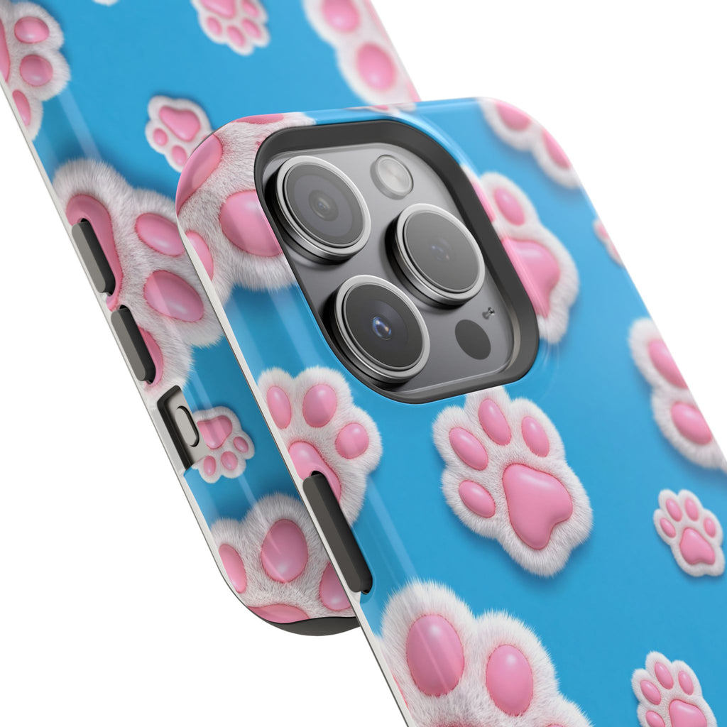 Fluffy Paw Print Phone Case | Cute 3D Pink Paw Pattern Case for Dog & Cat Lovers | iPhone & Samsung