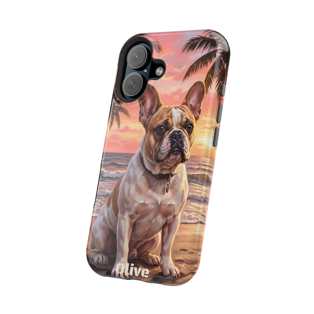 Personalized French Bulldog Beach Portrait Phone Case — Wireless Charging Cover