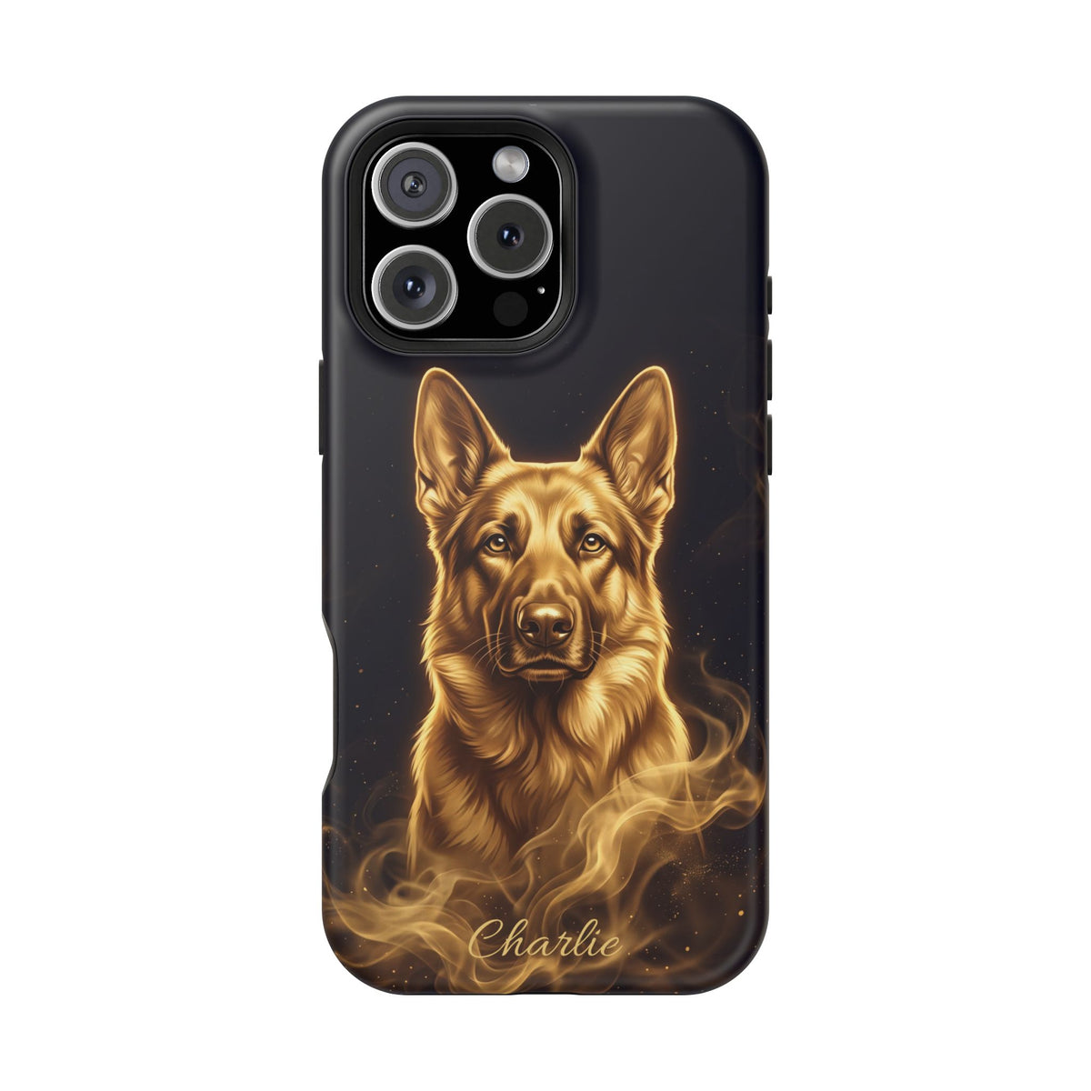 German Shepherd Phone Case | Personalized Gold Glow Art — Tough Magnetic Case with Wireless Charging
