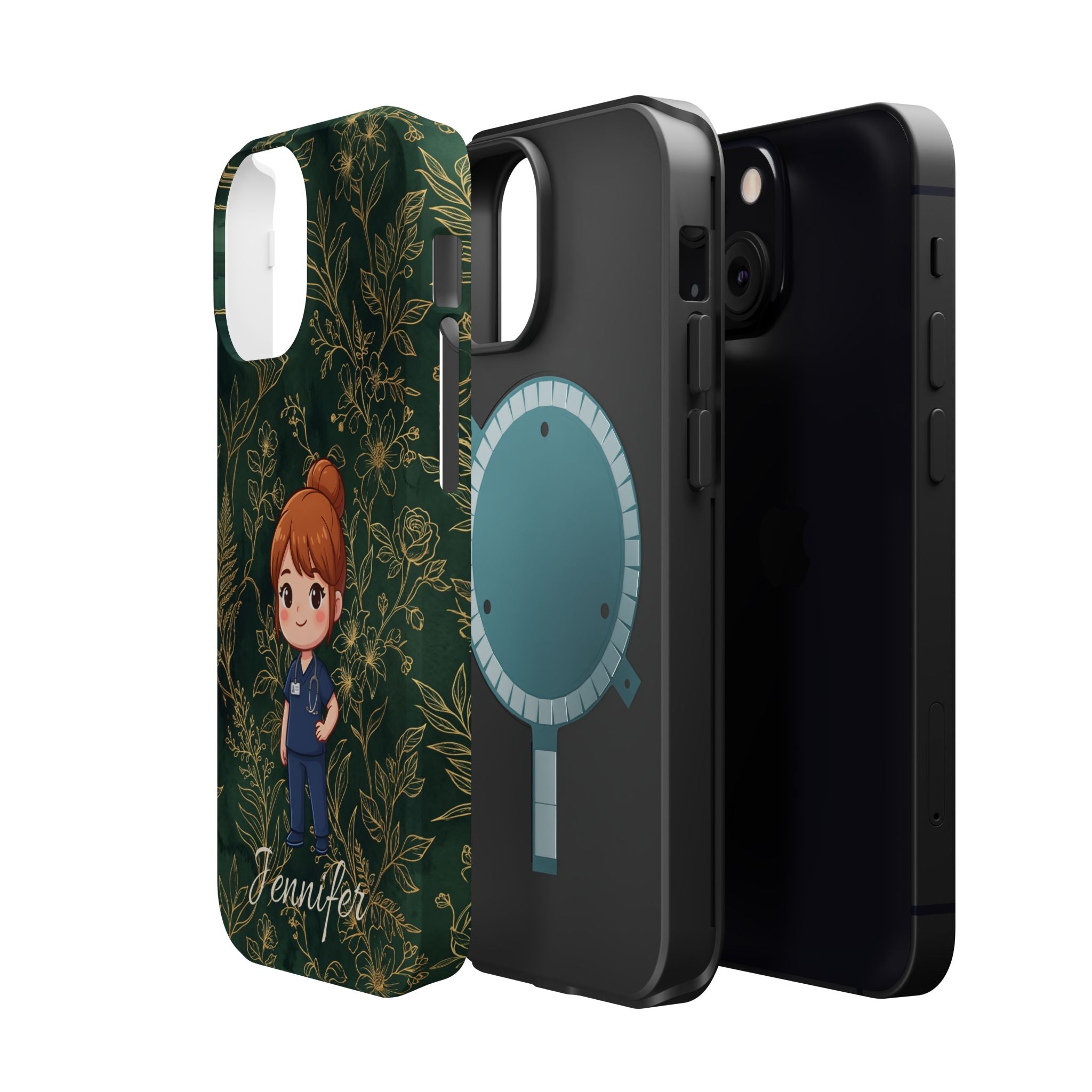 Personalized Nurse Botanical Phone Case — Impact-Resistant Wireless Charging Cover
