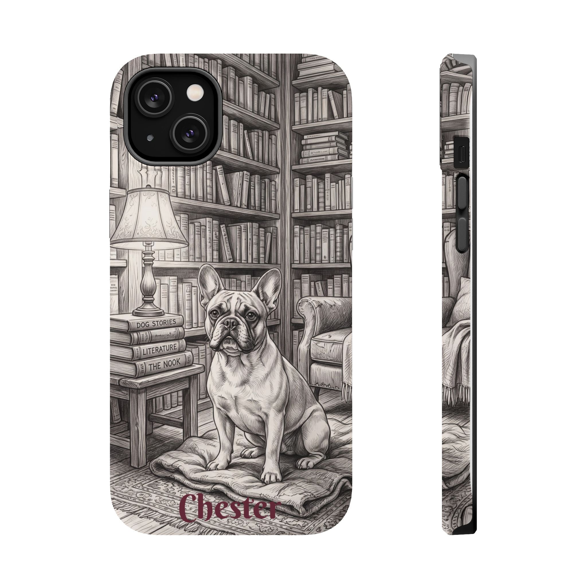 Personalized French Bulldog Library Study Phone Case — Wireless Charging Cover