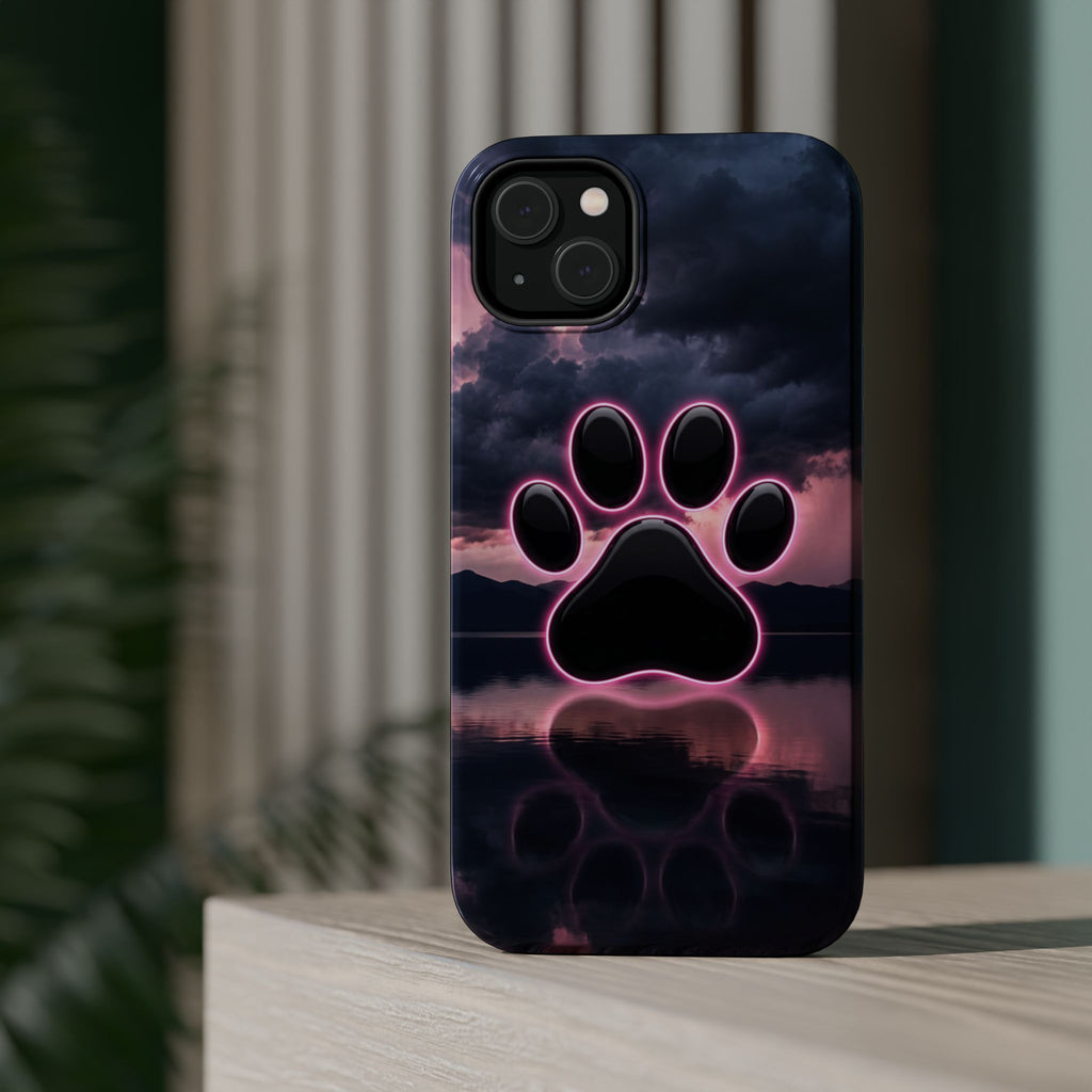 Neon Paw Print Phone Case — Impact-Resistant Wireless Charging Cover