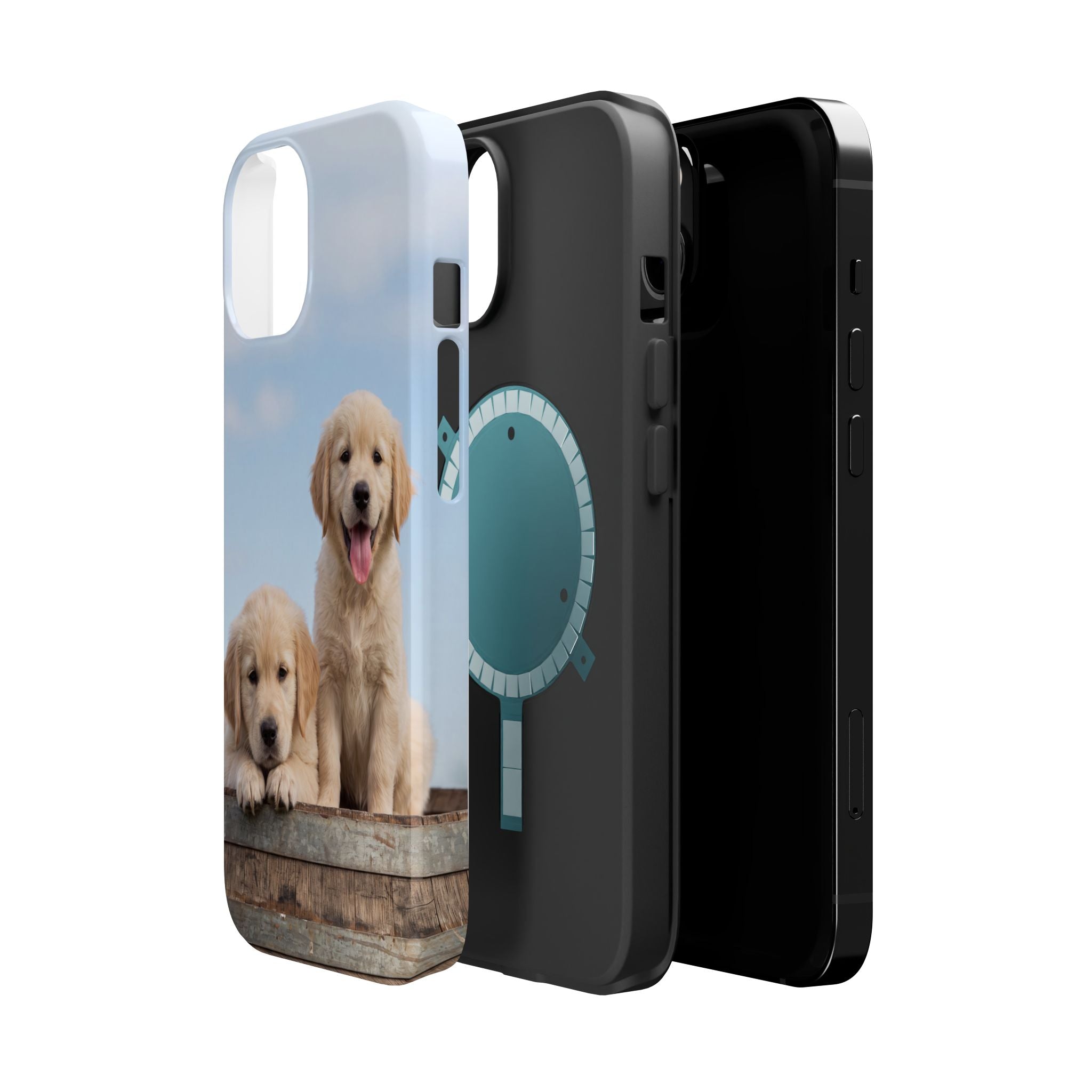 Golden Retriever Puppy Duo Phone Case — Impact-Resistant Wireless Charging Cover