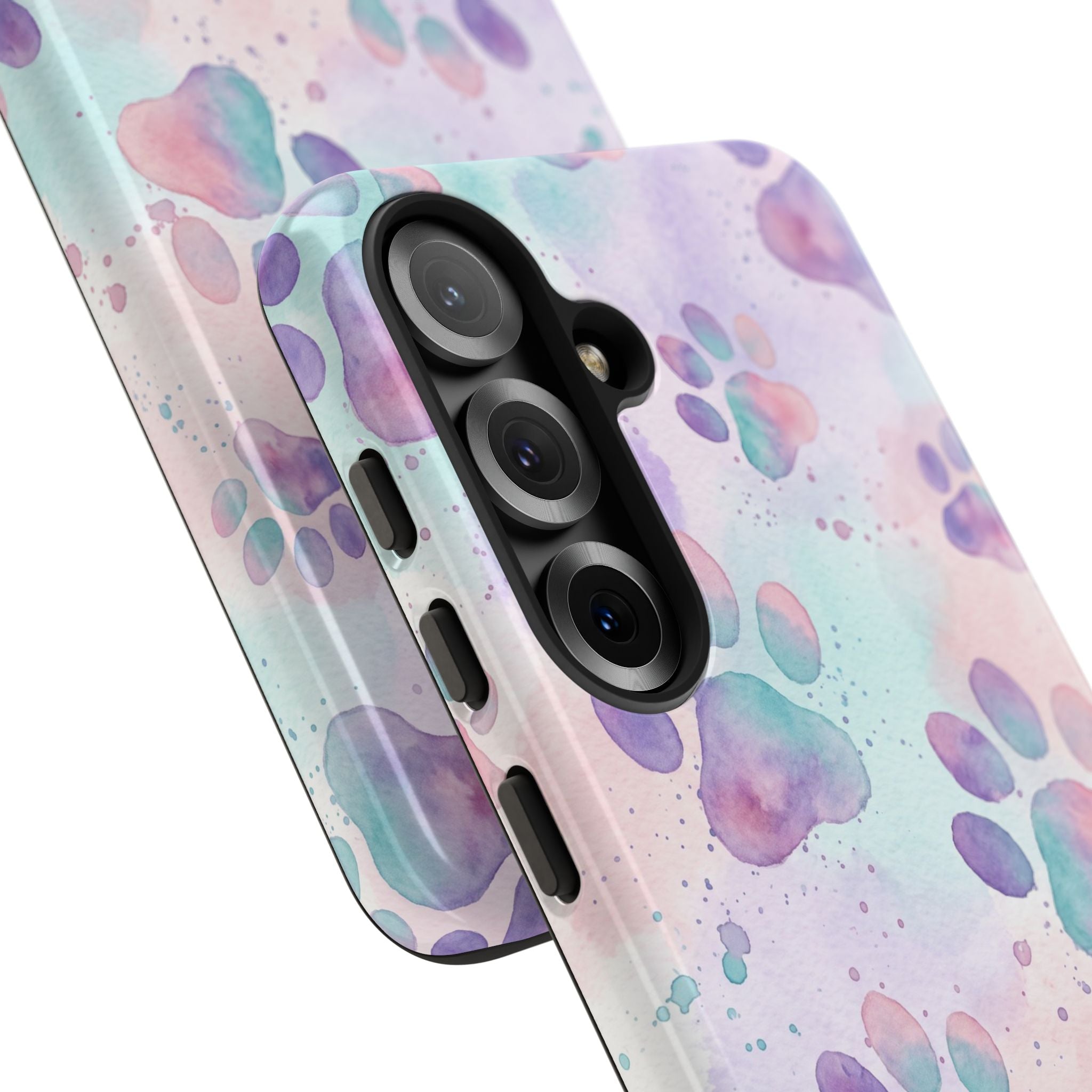 Watercolor Paw Print Phone Case | Pastel Purple, Teal & Pink Artistic Pattern | Samsung & iPhone