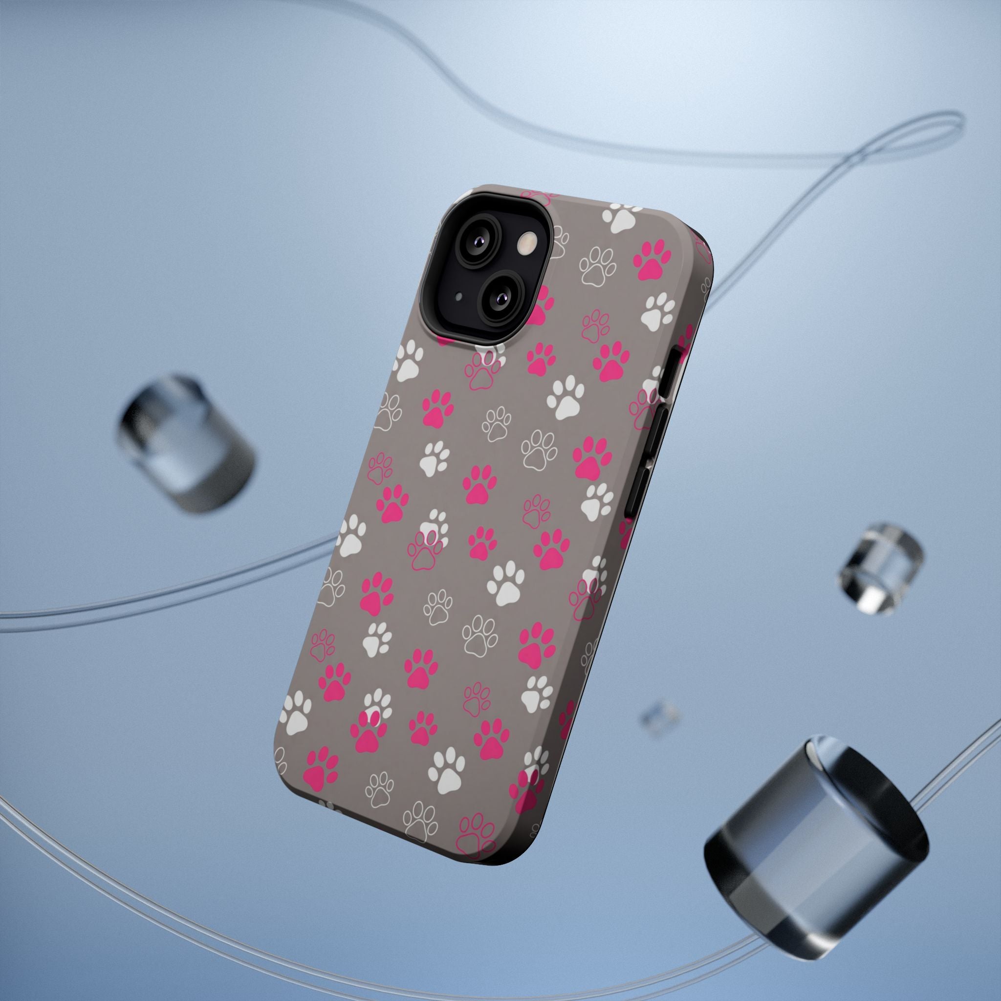 Pink & White Paw Print Phone Case — Impact-Resistant Wireless Charging Cover