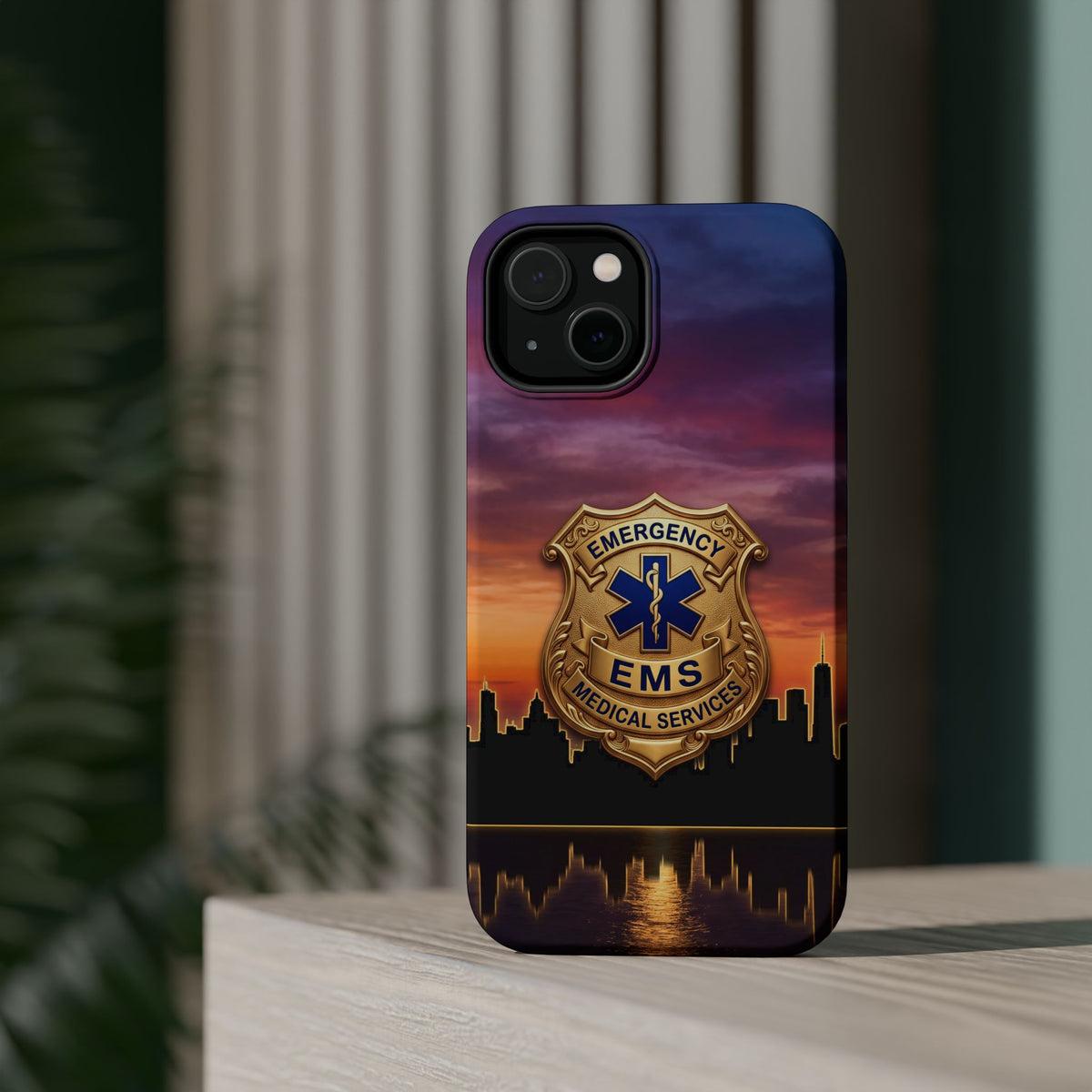 EMS Badge Sunset Skyline Phone Case — Magnetic Wireless Charging Cover