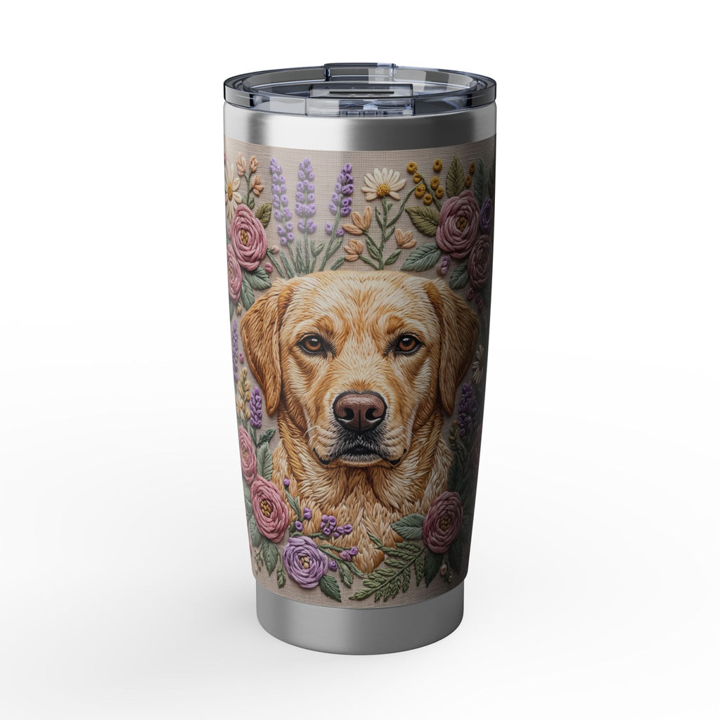 Labrador Tumbler | Floral Embroidery Art — 20 oz Stainless Travel Mug