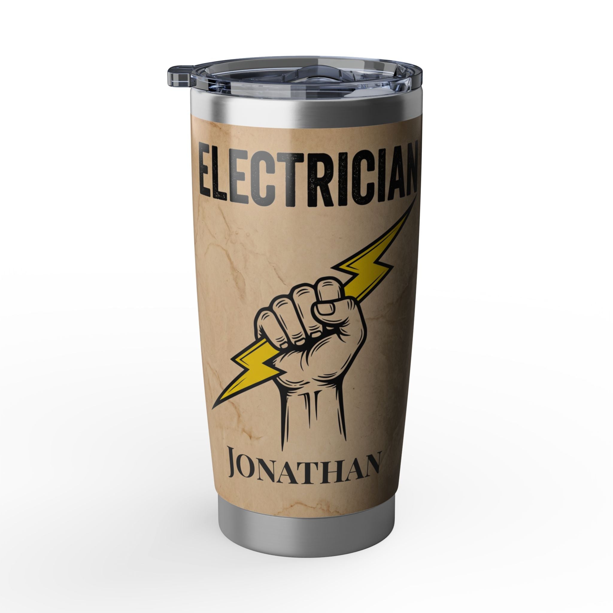 Personalized Electrician Knowledge Tumbler – Custom Name Kraft Paper Design 20 oz