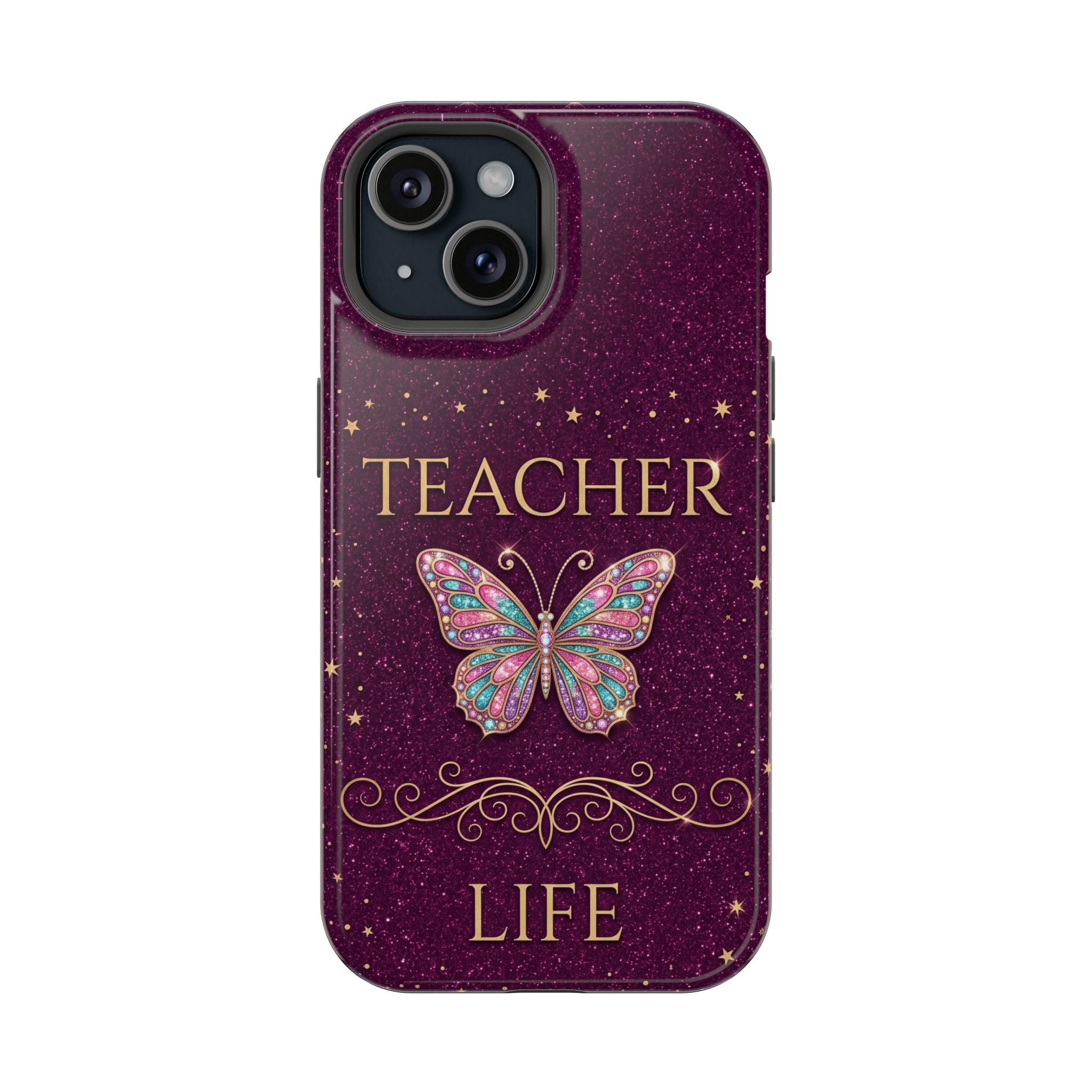 Teacher Life Glitter Butterfly Phone Case — Wireless Charging Cover