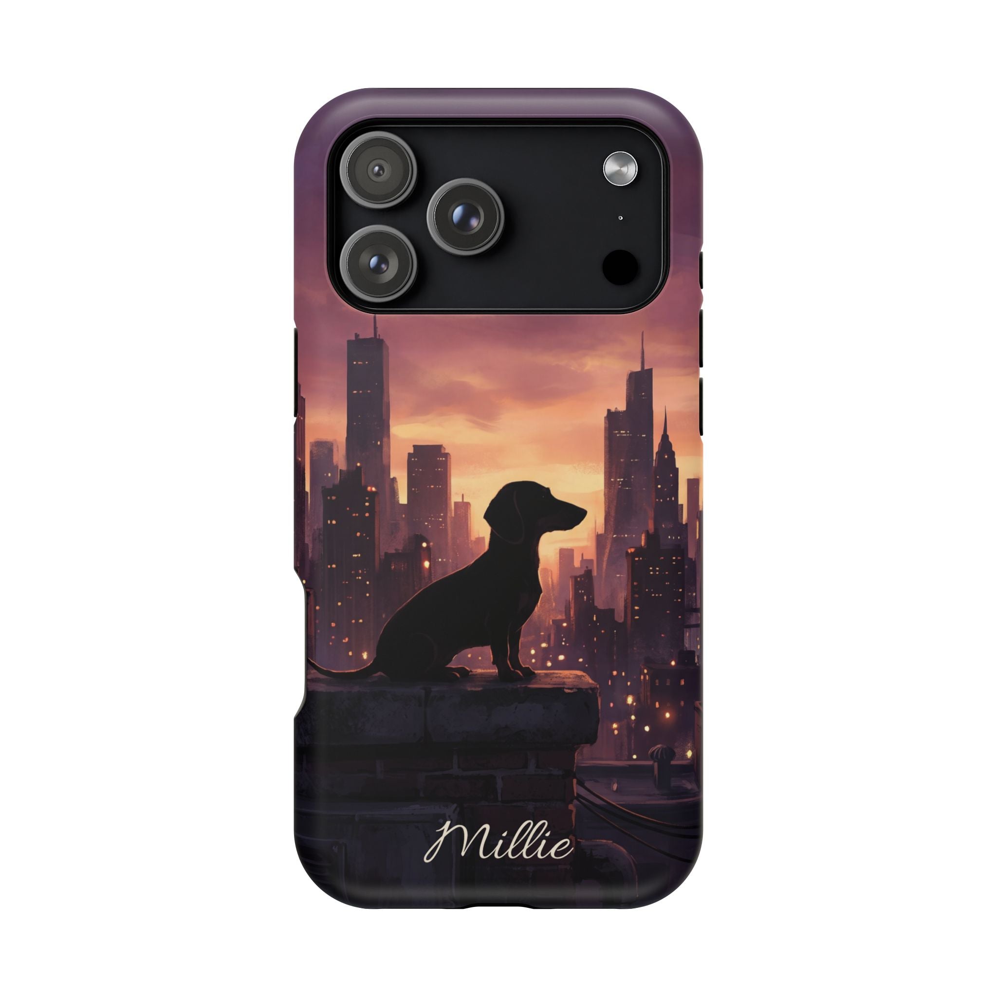 Personalized Dachshund City Skyline Phone Case — Wireless Charging Cover