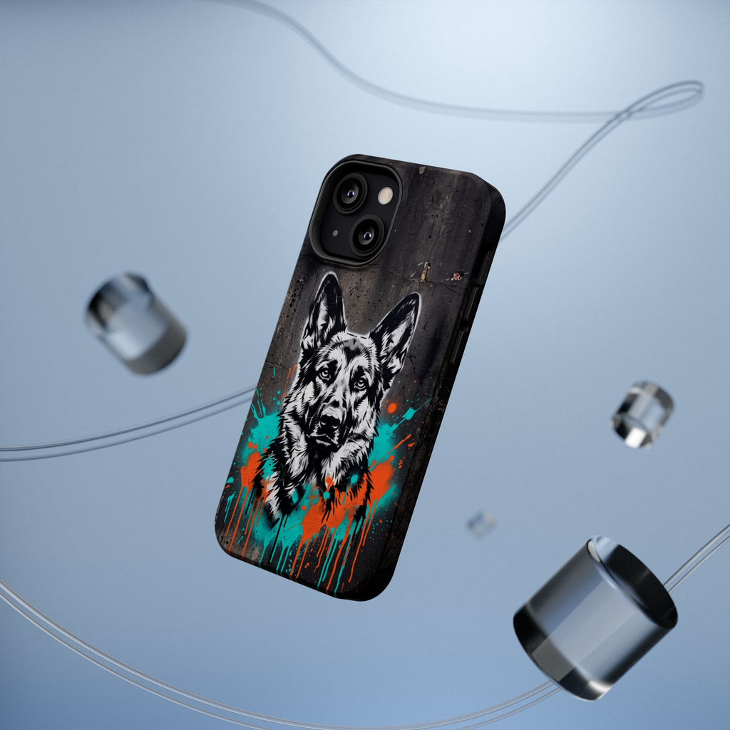 German Shepherd Phone Case | Graffiti Street Art — Tough Magnetic Case with Wireless Charging