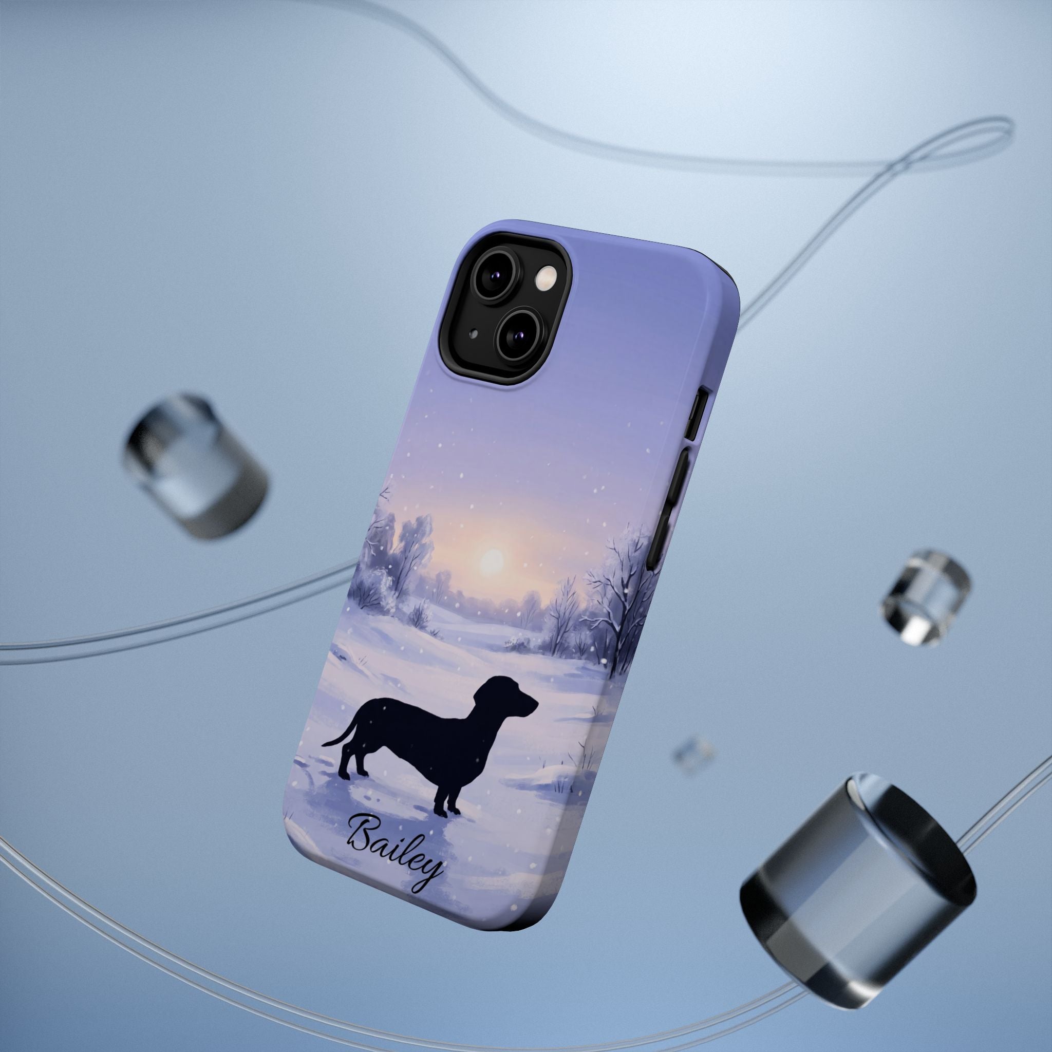 Personalized Dachshund Winter Snow Phone Case — Wireless Charging Cover