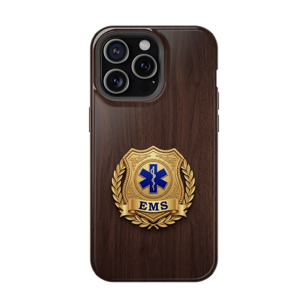 Gold EMS Laurel Badge Wood Phone Case — Magnetic Wireless Charging Cover
