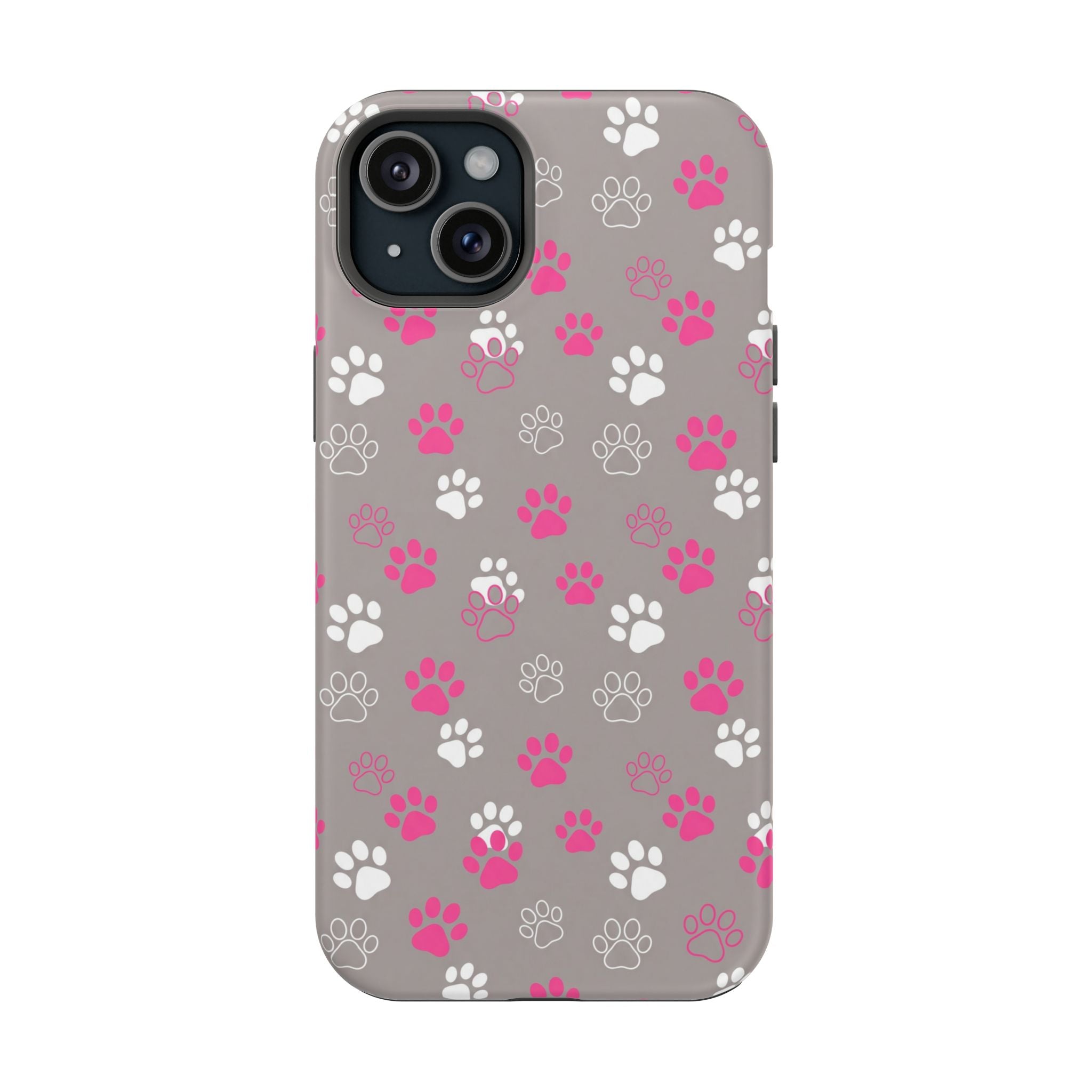 Pink & White Paw Print Phone Case — Impact-Resistant Wireless Charging Cover