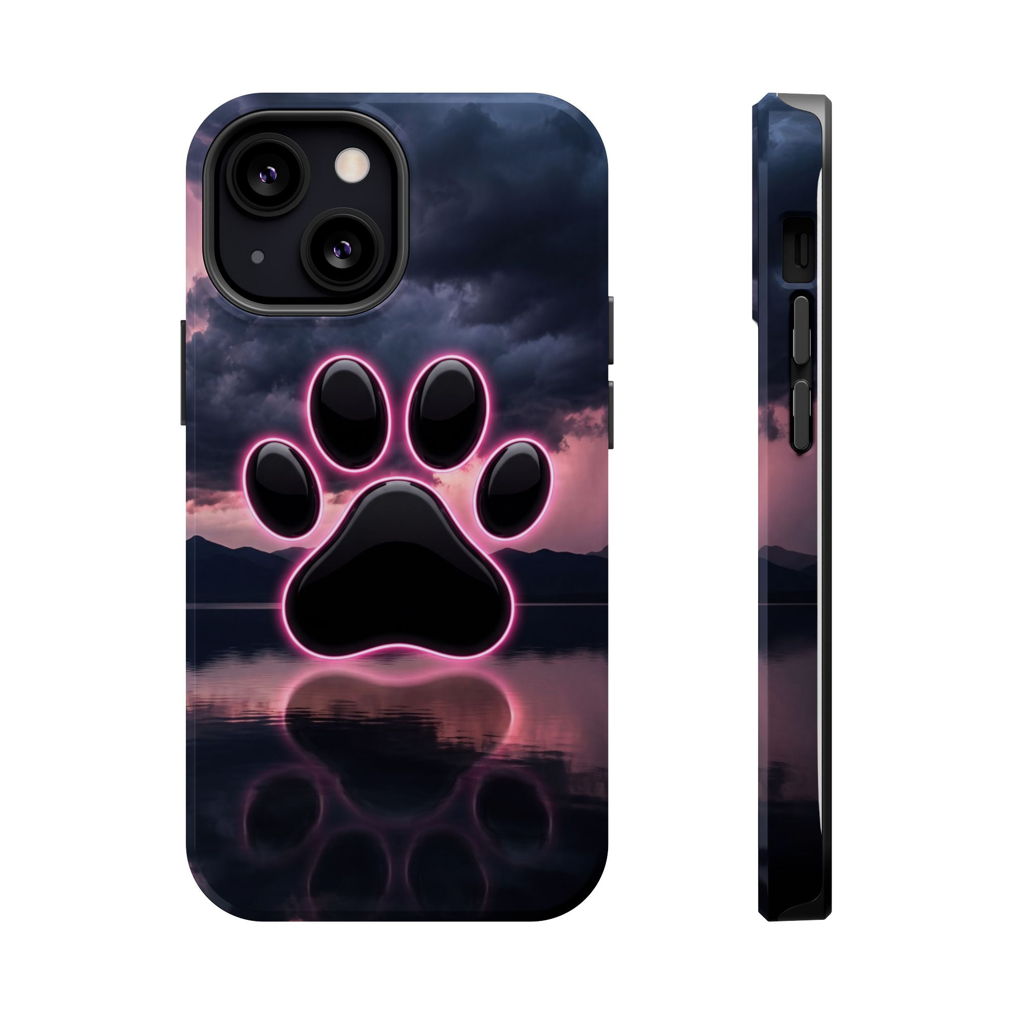 Neon Paw Print Phone Case — Impact-Resistant Wireless Charging Cover