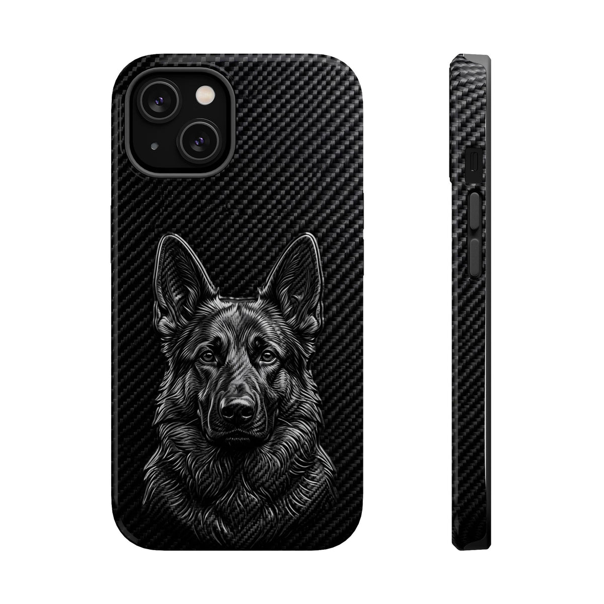German Shepherd Phone Case | Black Carbon Art — Tough Magnetic Case with Wireless Charging