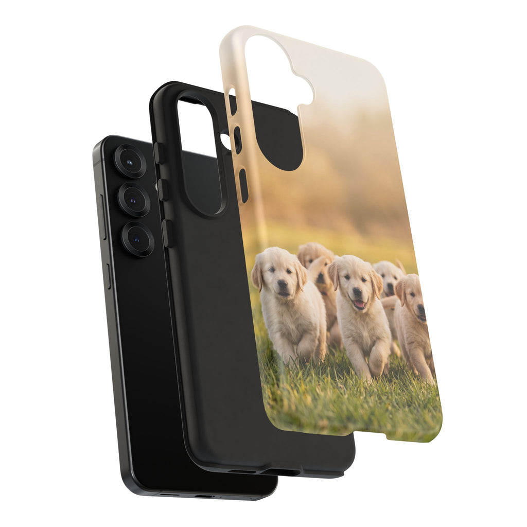 Golden Retriever Puppies Phone Case | Playful Puppy Pack Running in Grass | iPhone & Samsung