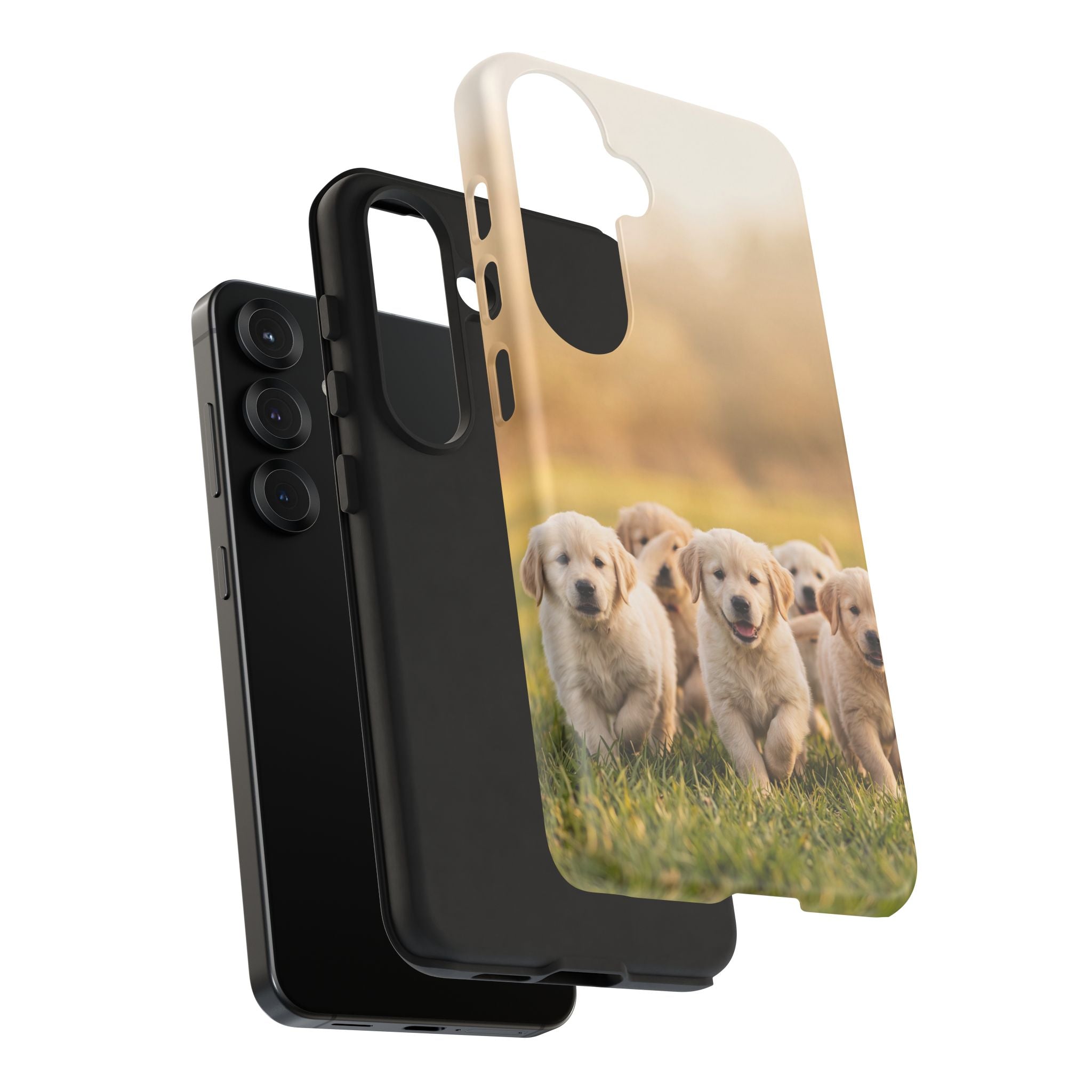 Golden Retriever Puppies Phone Case | Playful Puppy Pack Running in Grass | iPhone & Samsung