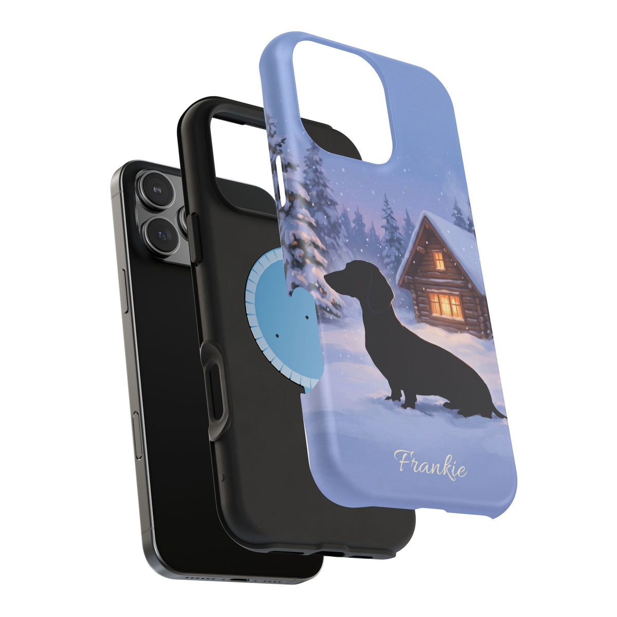Personalized Dachshund Winter Cabin Phone Case — Wireless Charging Cover