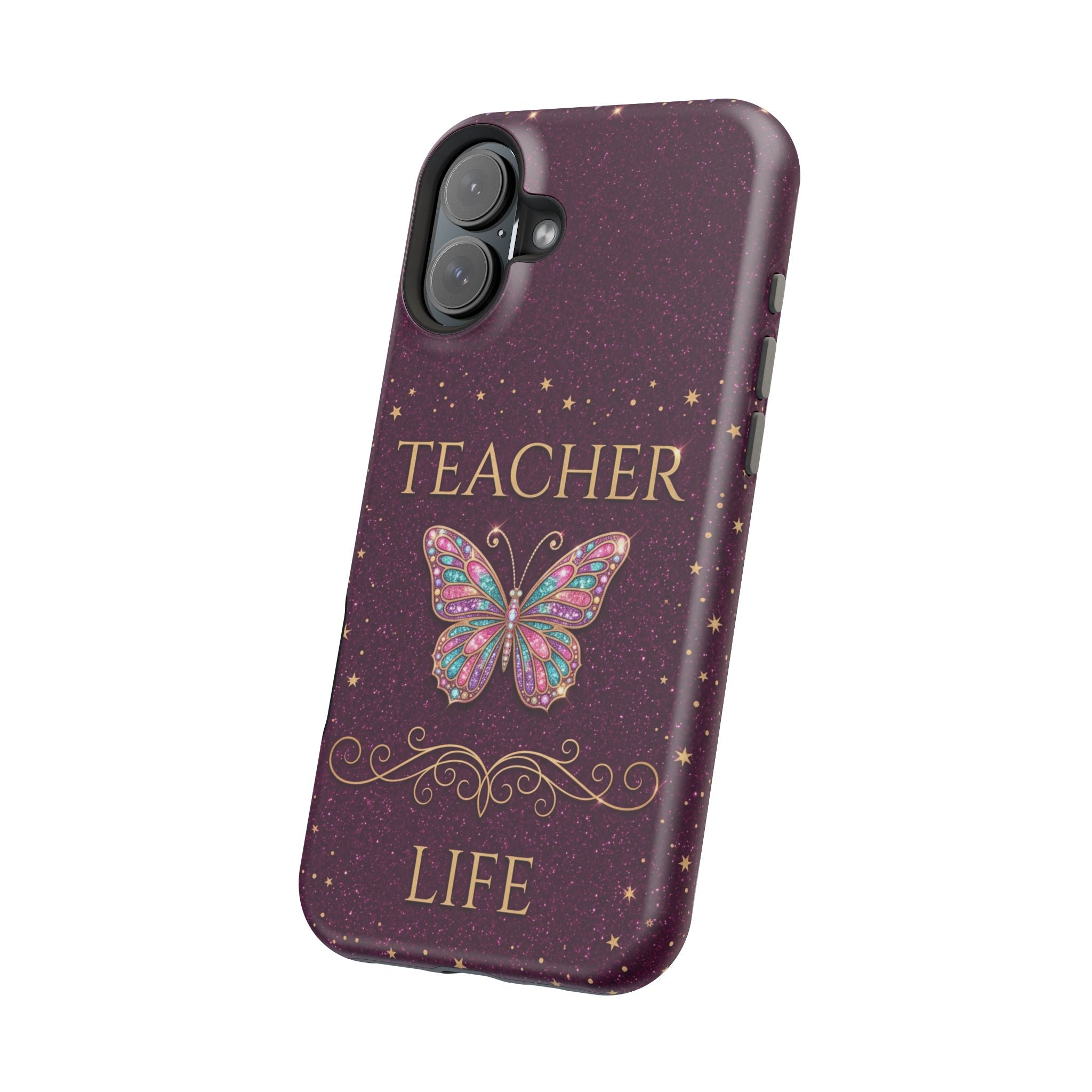 Teacher Life Glitter Butterfly Phone Case — Wireless Charging Cover