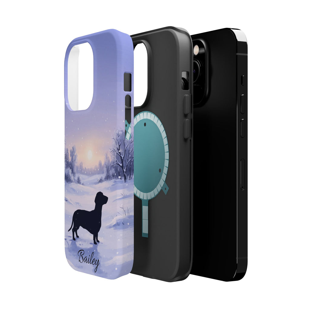 Personalized Dachshund Winter Snow Phone Case — Wireless Charging Cover